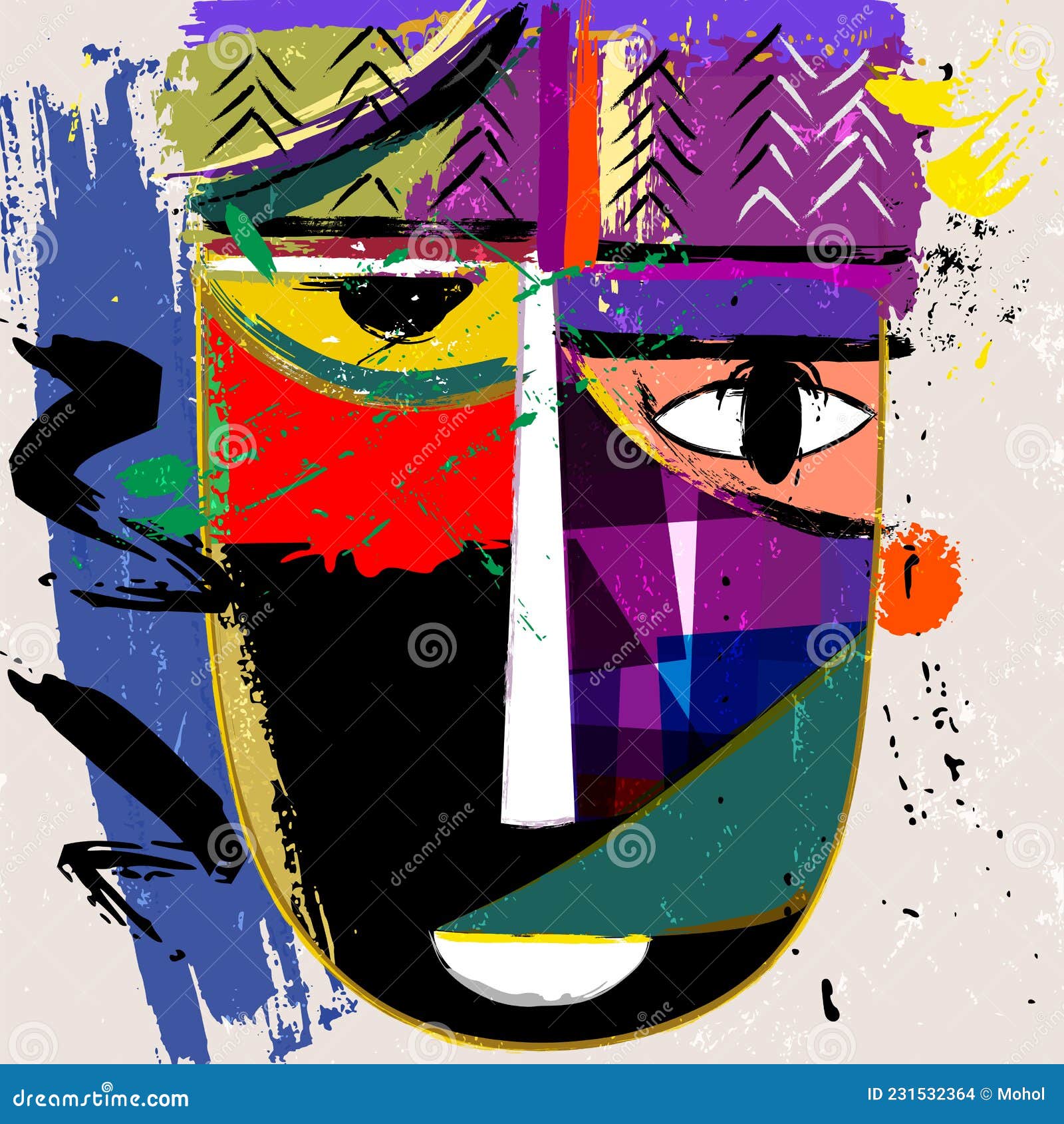 Seducir llevar a cabo Contratista Rostro O Máscara Abstracto Con Trazos De Pintura Y Salpicaduras De  Inspiración Africana Ilustración del Vector - Ilustración de color, verde:  231532364