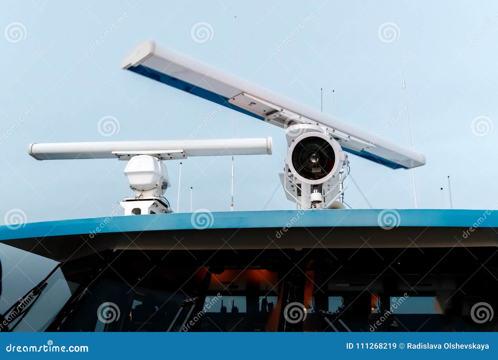 Rotating Antenna of Marine Radar and Searchlight on Top of the