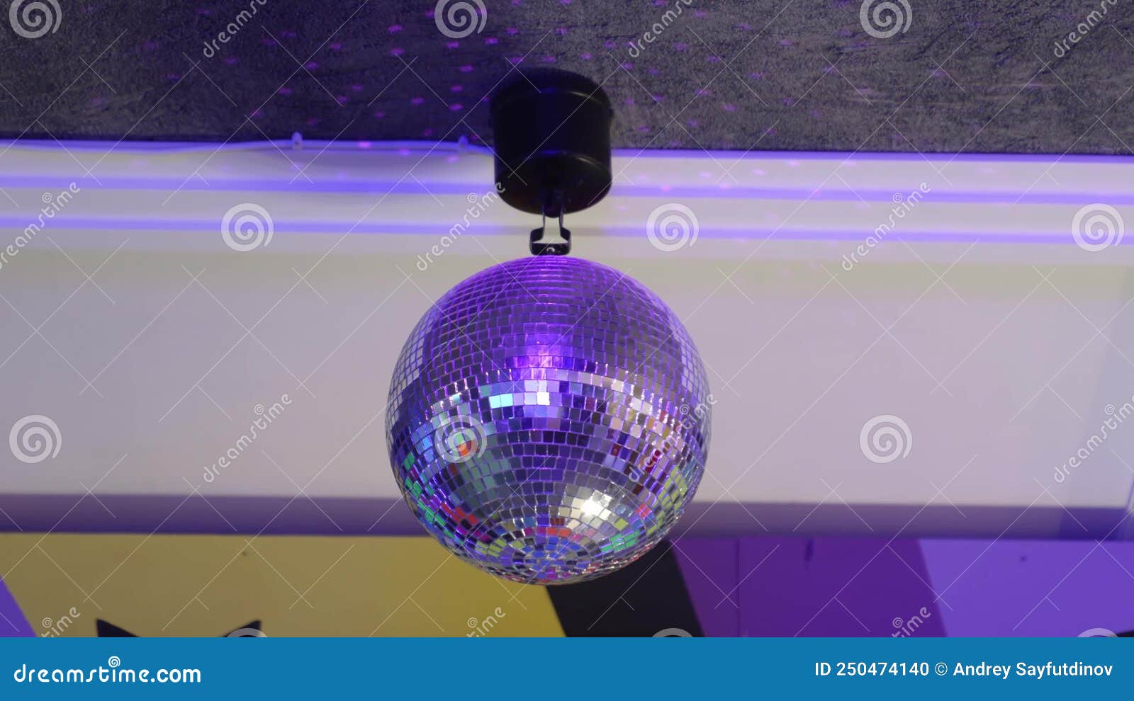 Rotating Disco Ball on the Ceiling of the Room Stock Photo Image of