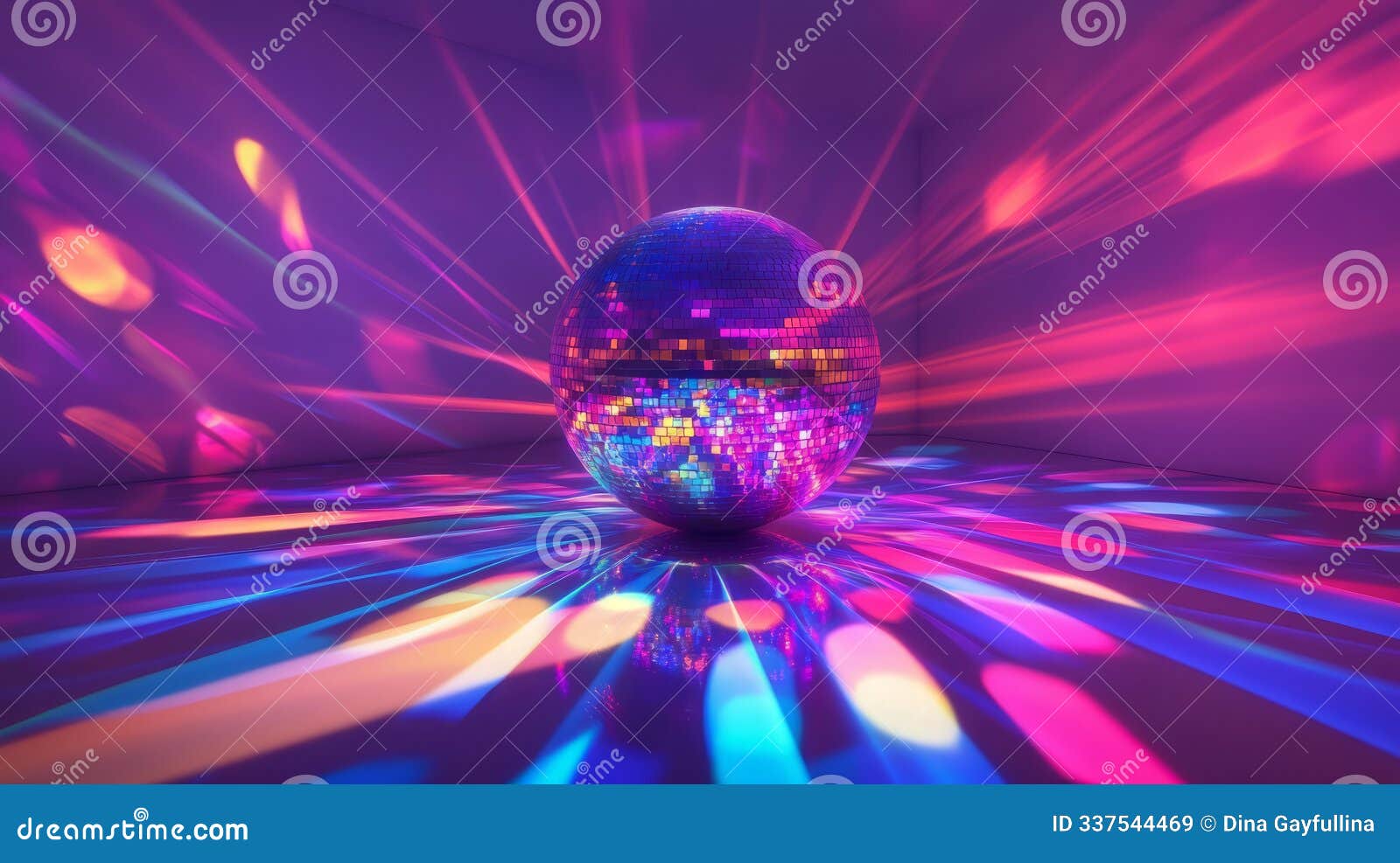 rotating disco ball reflections with colorful lights and shadows