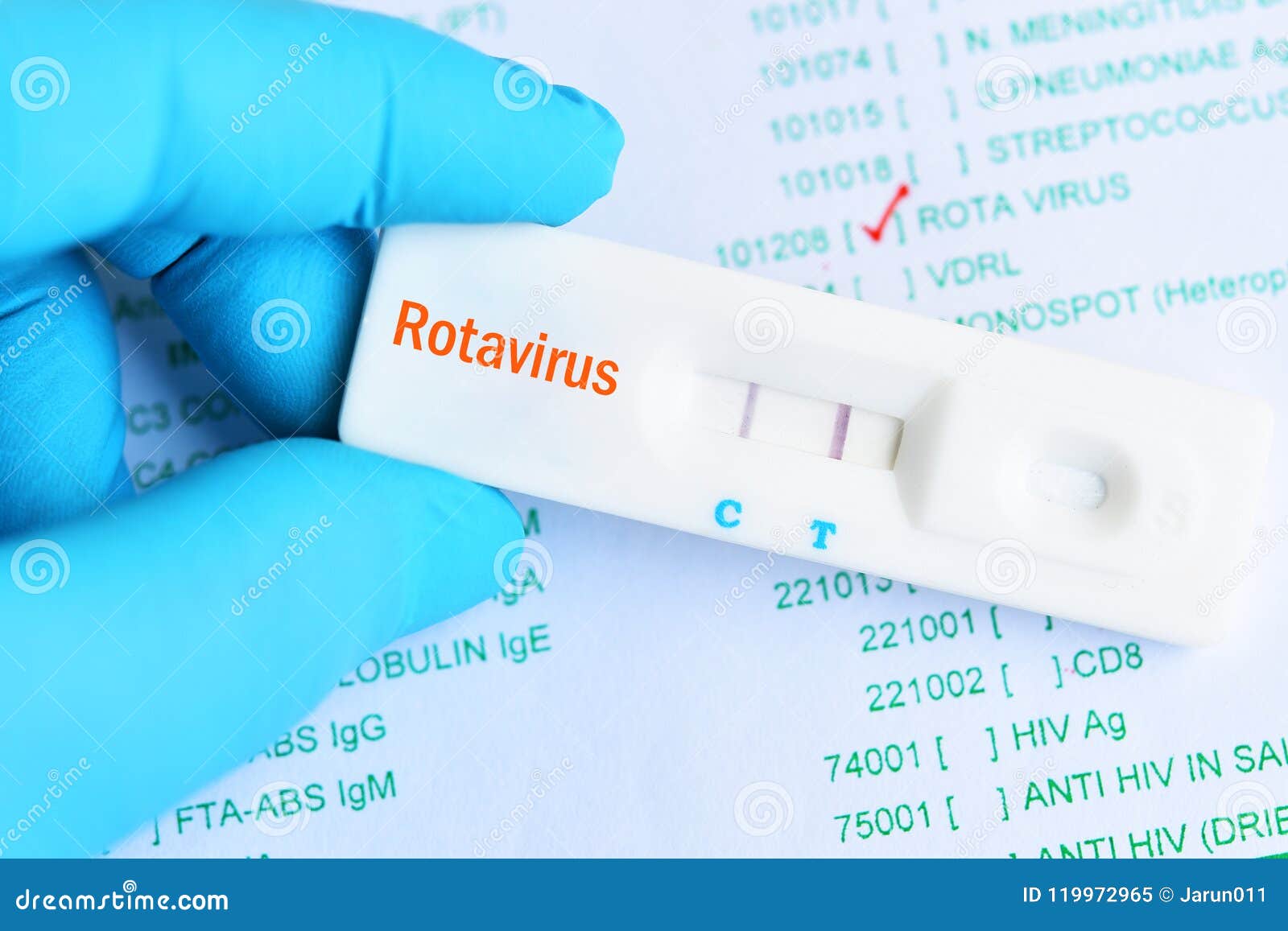 Rotavirus Positive Test Result by Using Rapid Test Cassette Stock Image