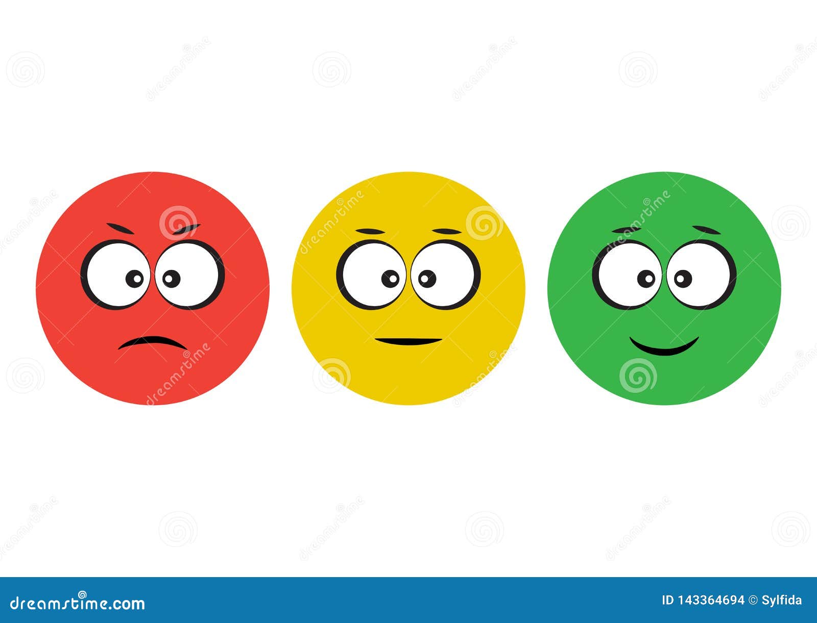 Rote, Gelbe, Grüne Smiley Emoticonsikone Negativ, Neutral Und Positiv ...