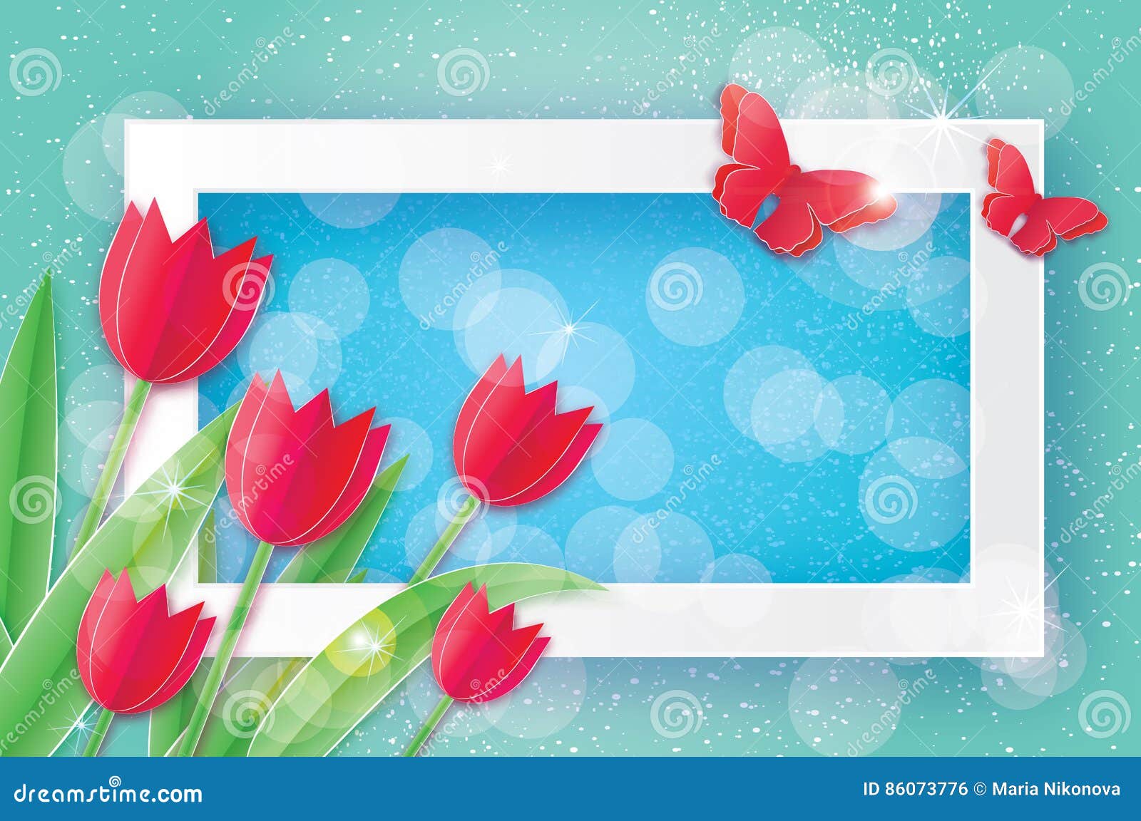 Rote Tulpen Und Schmetterling Papierschnittblume Rosa