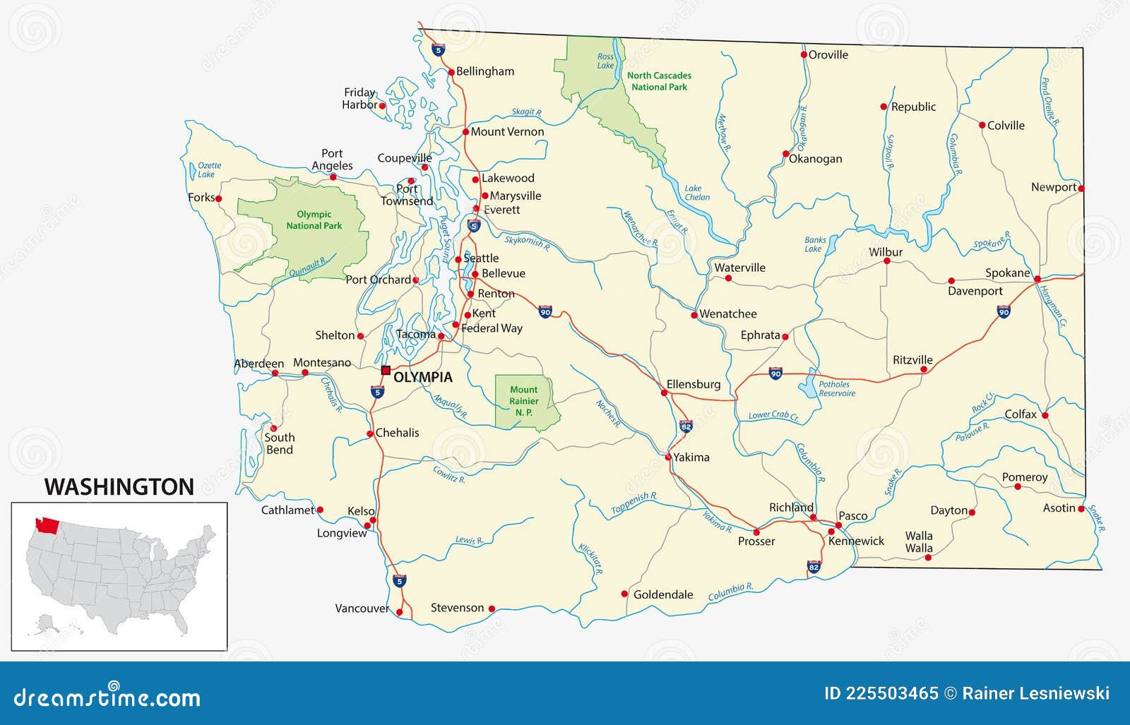 Roteiro Do Estado Americano De Washington Ilustração do Vetor