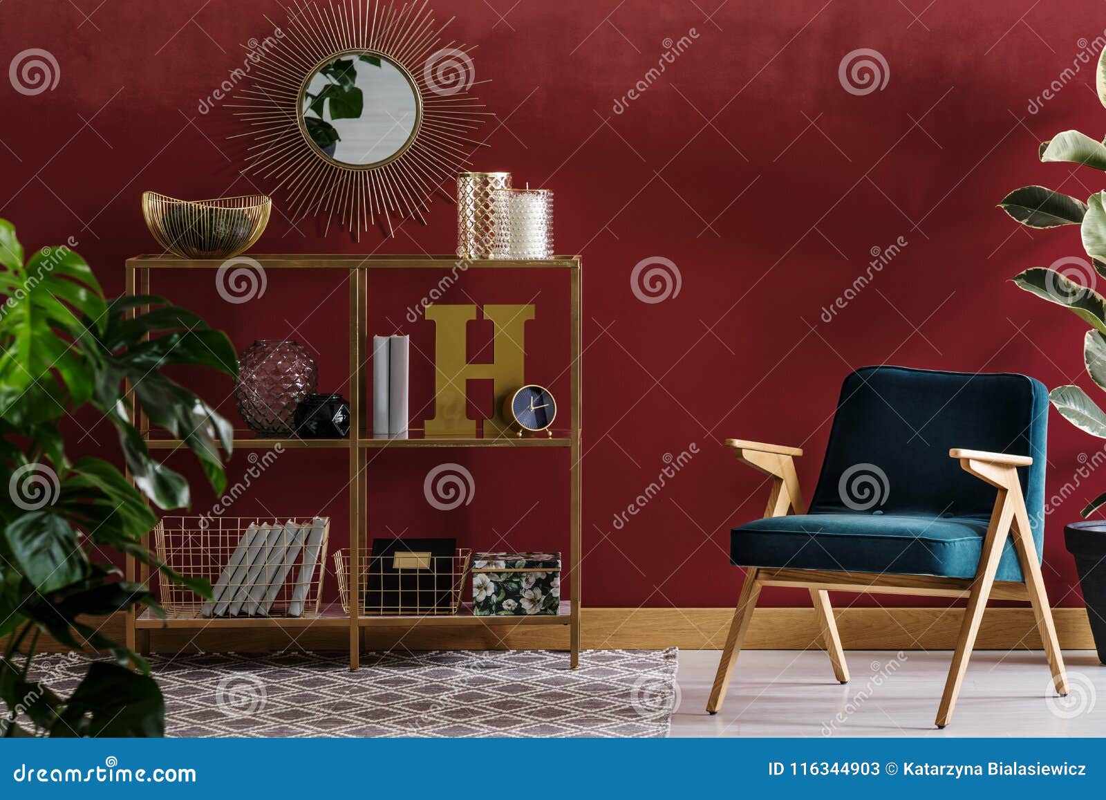Roter eleganter livng Rauminnenraum