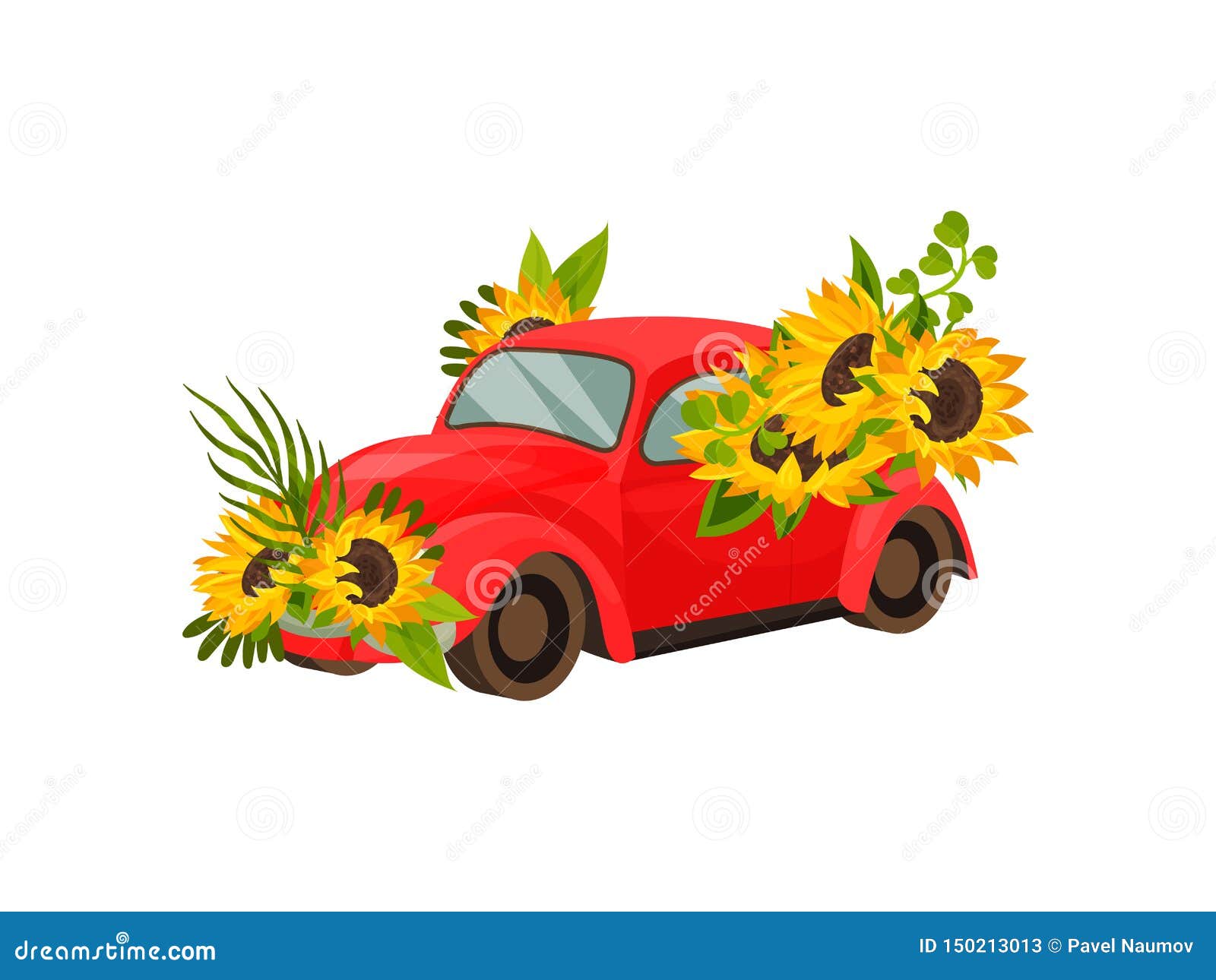 Rotes Auto Mit Blumen Der Sonnenblume Vektorabbildung Auf Wei?em  Hintergrund Vektor Abbildung - Illustration von automobil, getrennt:  150213013