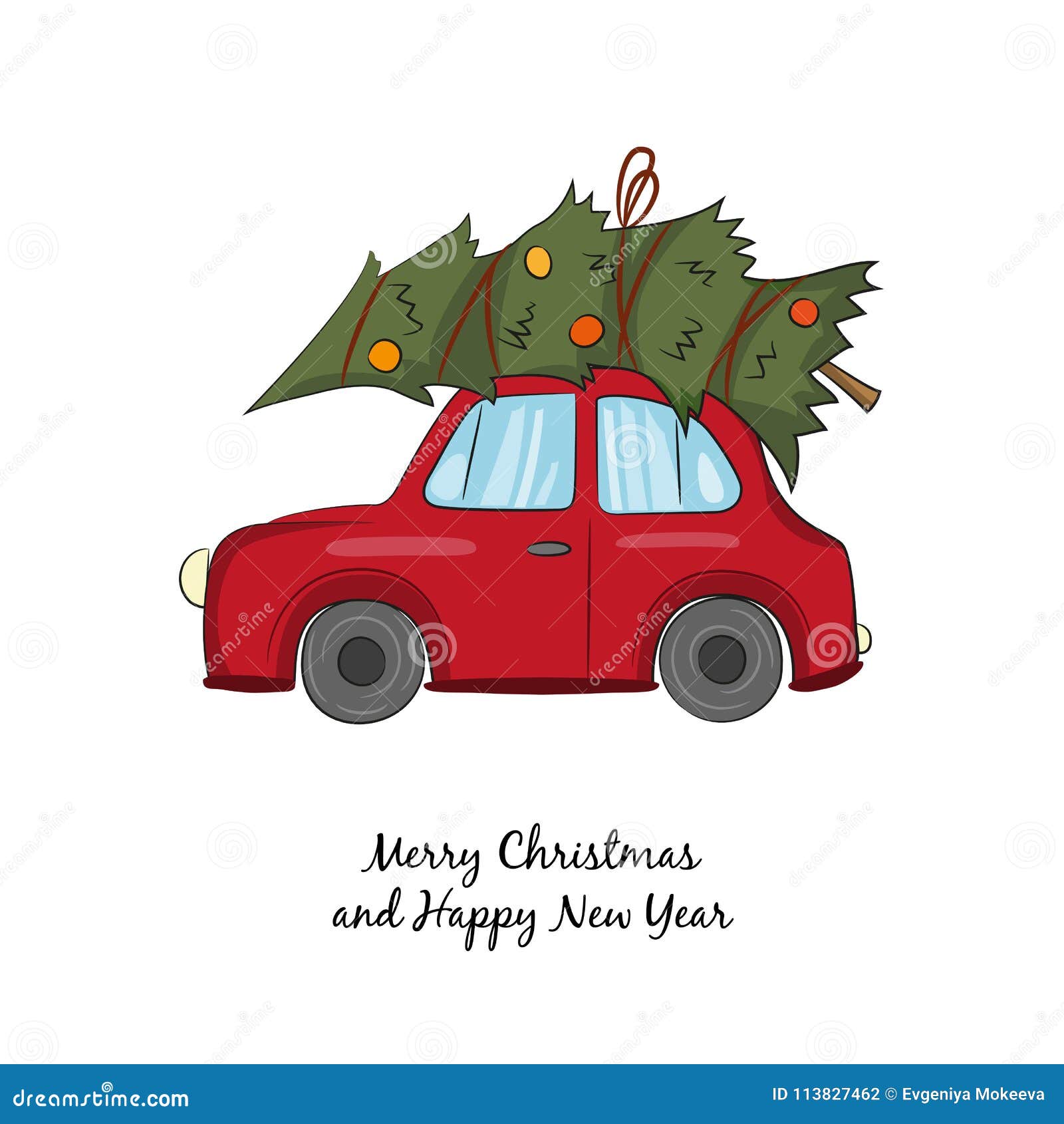 Rotes Auto Mit Weihnachtsbaum Auf Dem Weissen Hintergrund Vektor Abbildung Illustration Von Auto Weihnachtsbaum