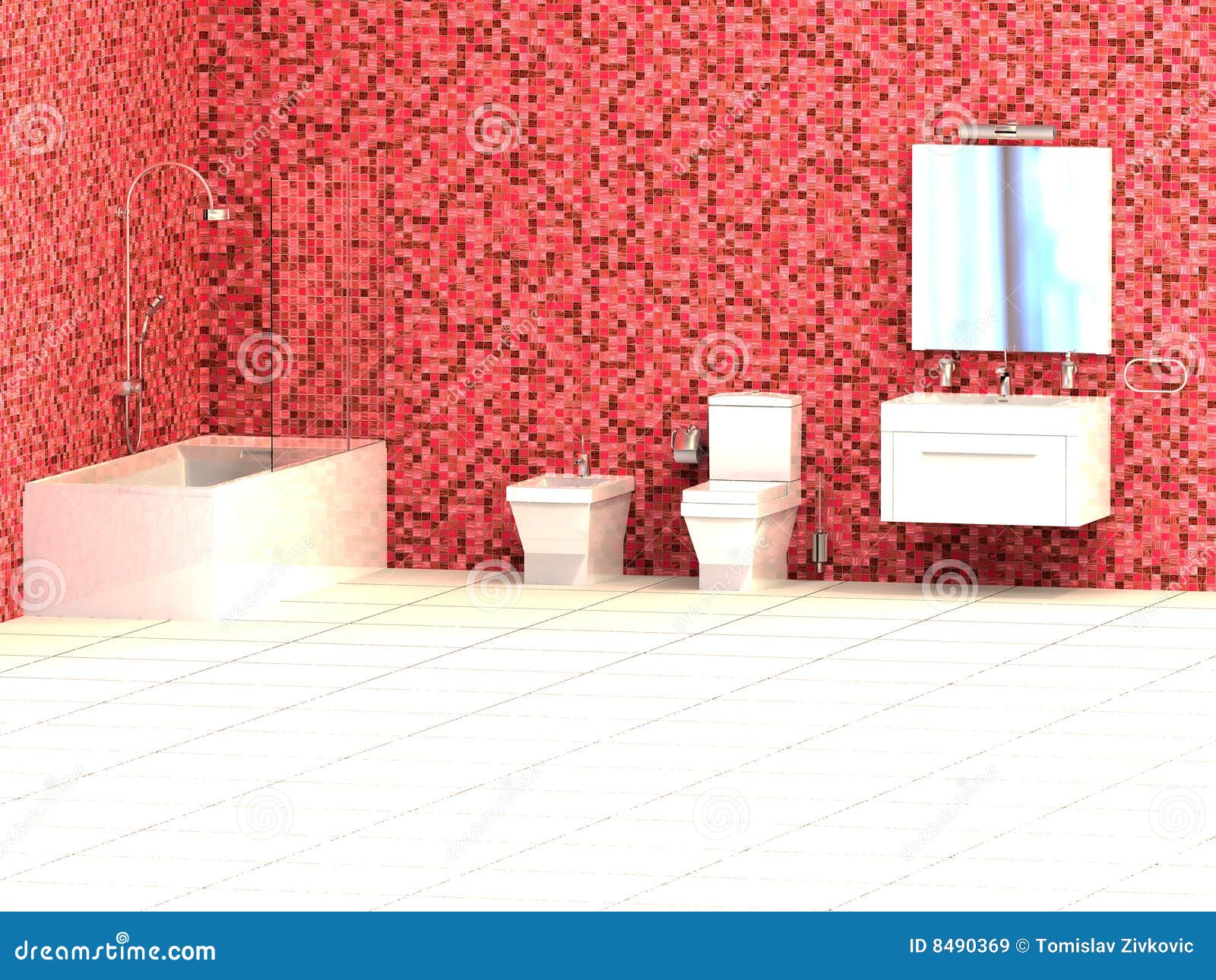 Rotes Badezimmer stock abbildung. Illustration von badezimmer - 8490369