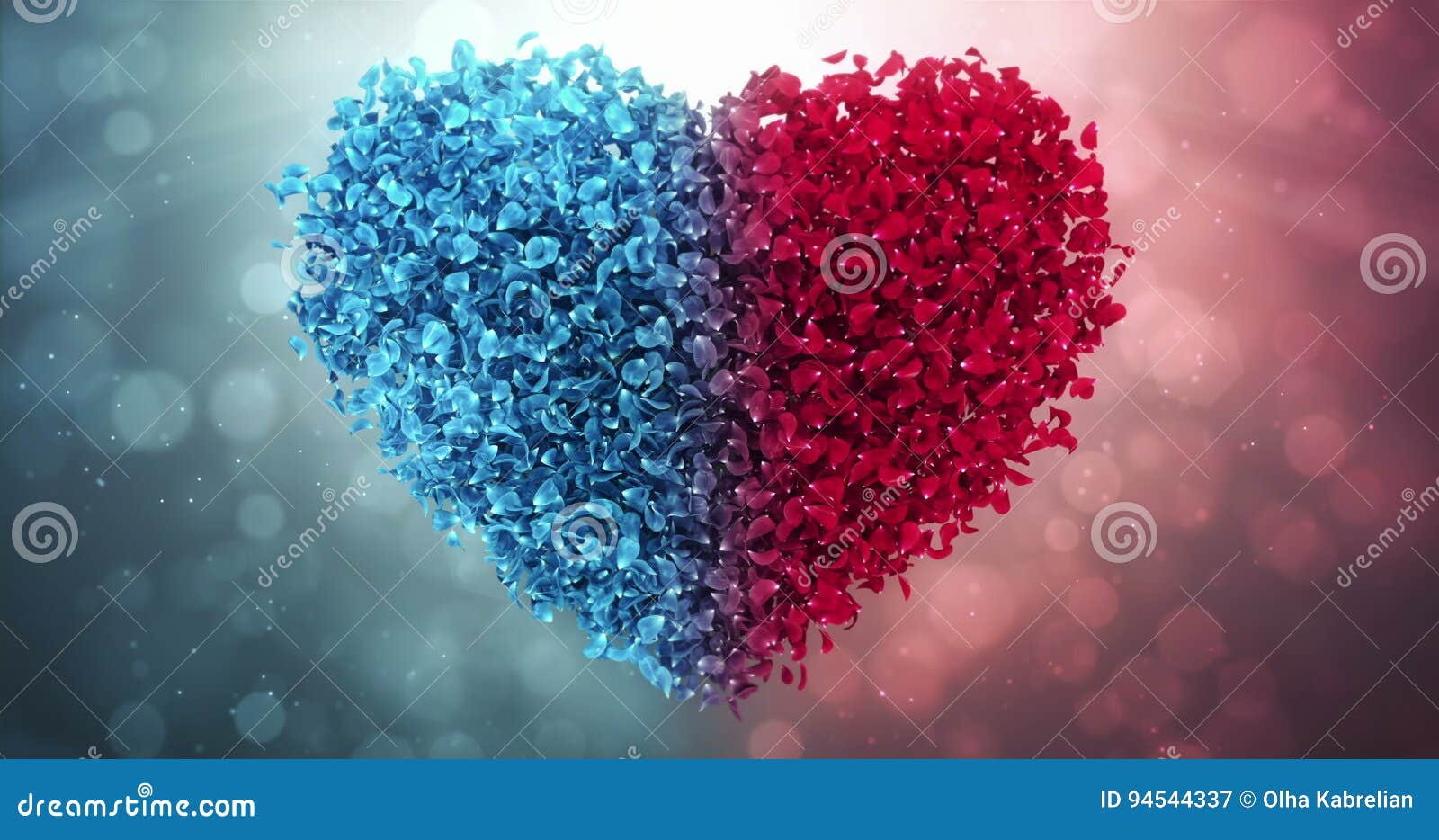 Rotes Blaues Rose Flower Petals In Love Herz Valentine Wedding