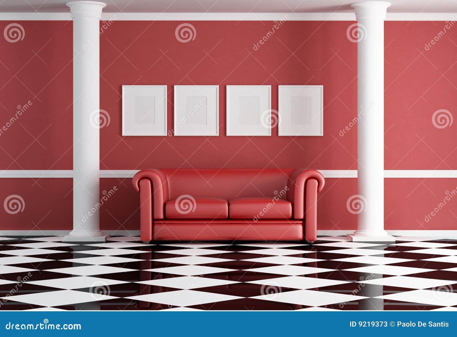 Rotes Klassisches Wohnzimmer Stock Abbildung - Illustration von