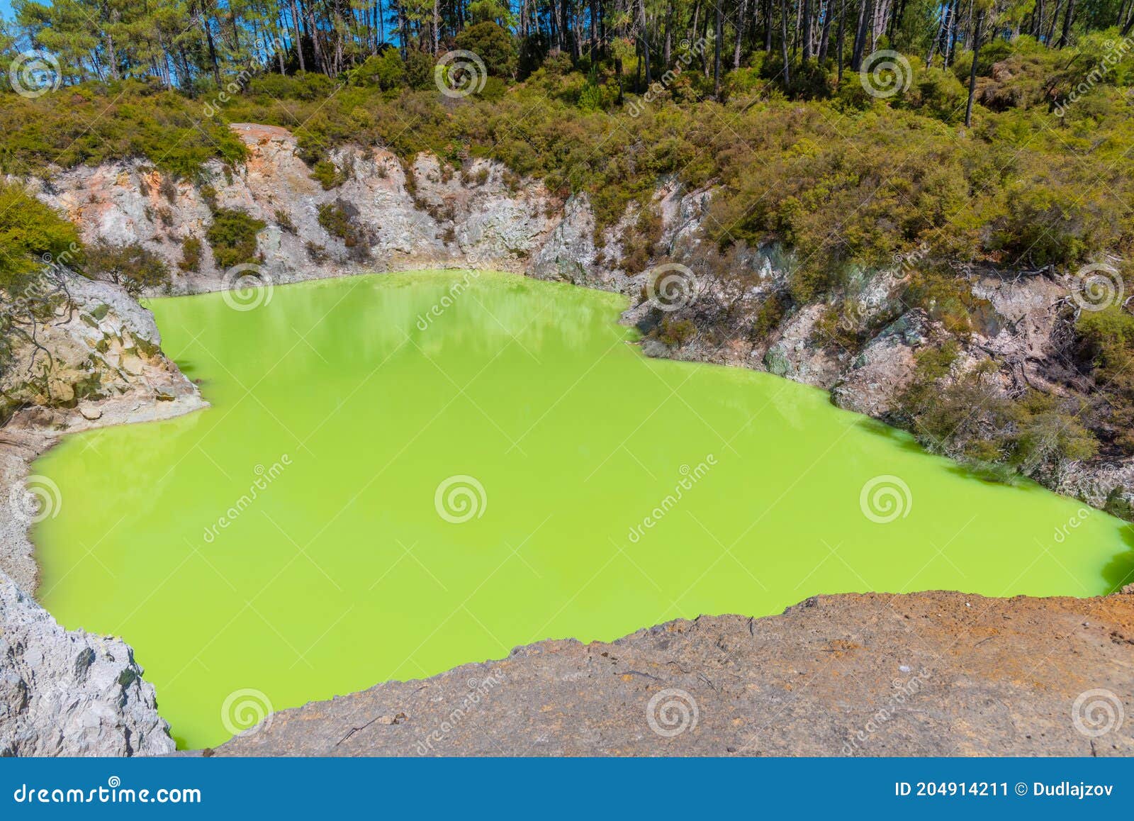 roto karikitea lake at wai-o-tapu in new zealand