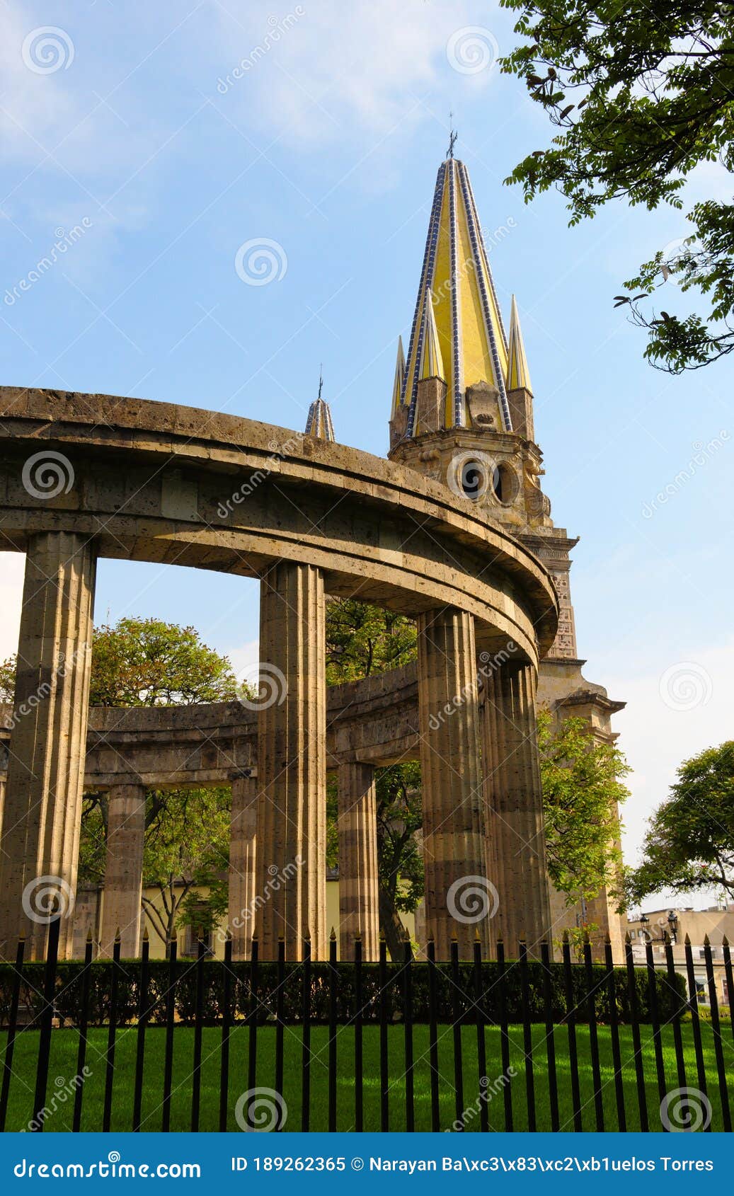 rotonda de los jalisciences ilustres and cathedral in historic center in guadalajara, jalisco, mexico