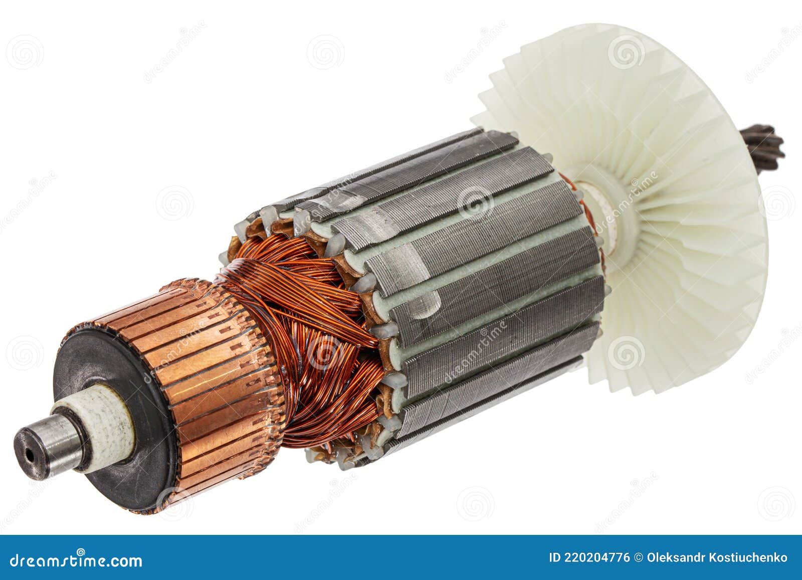 Rotor or of Anchor Electric Motor Closeup, Isolated on White Background