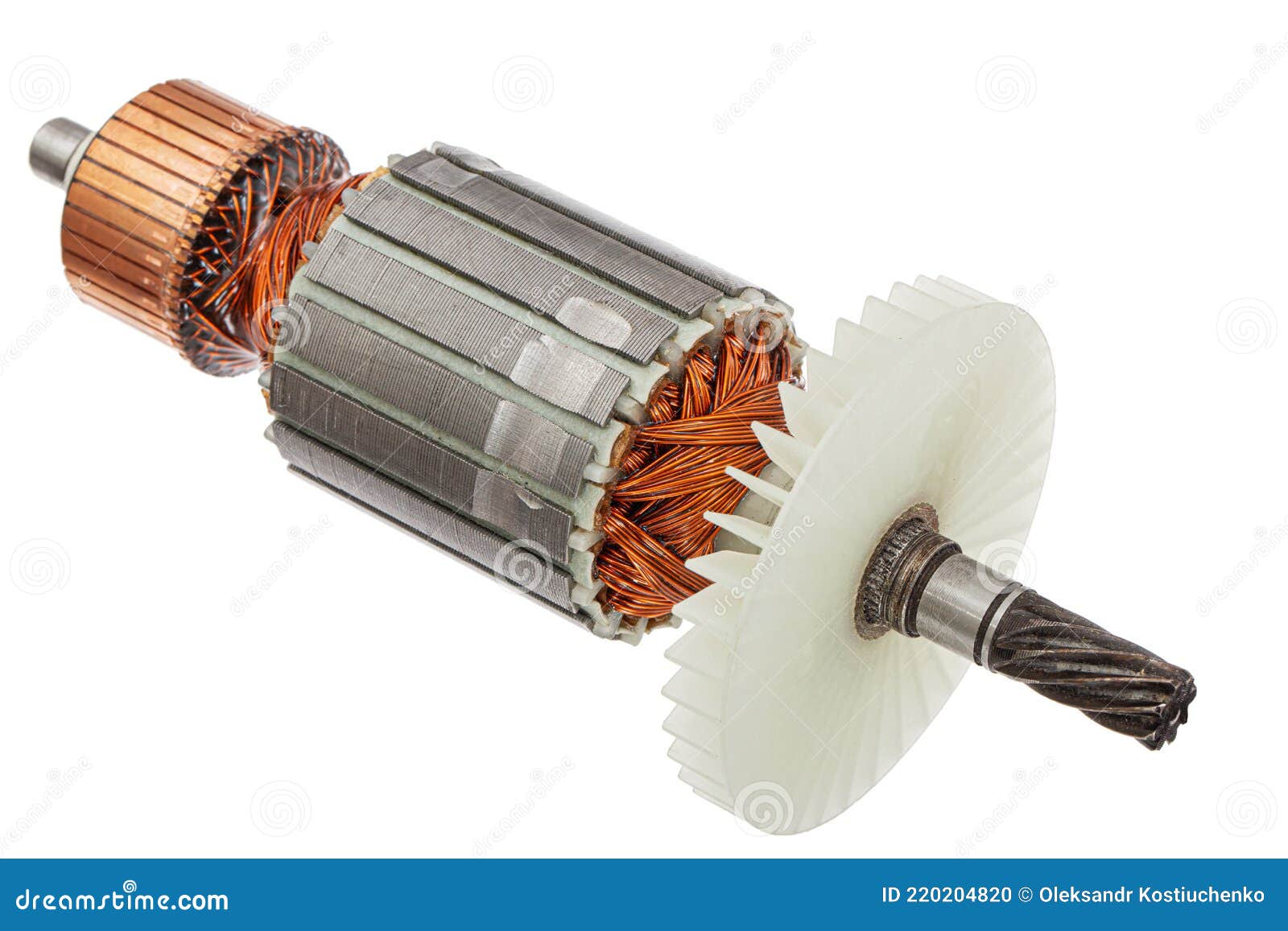 Rotor or of Anchor Electric Motor Closeup, Isolated on White Background