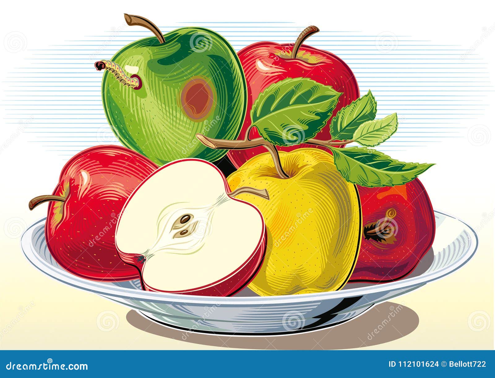 Яблочко на тарелочке рисование