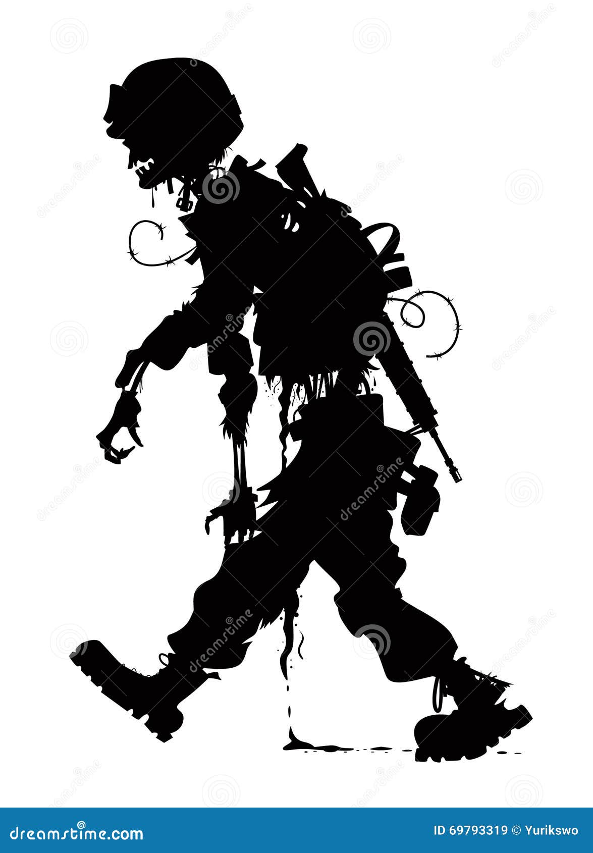 Rotten Zombie Silhouette Soldier Vettor Stock Vector - Illustration of