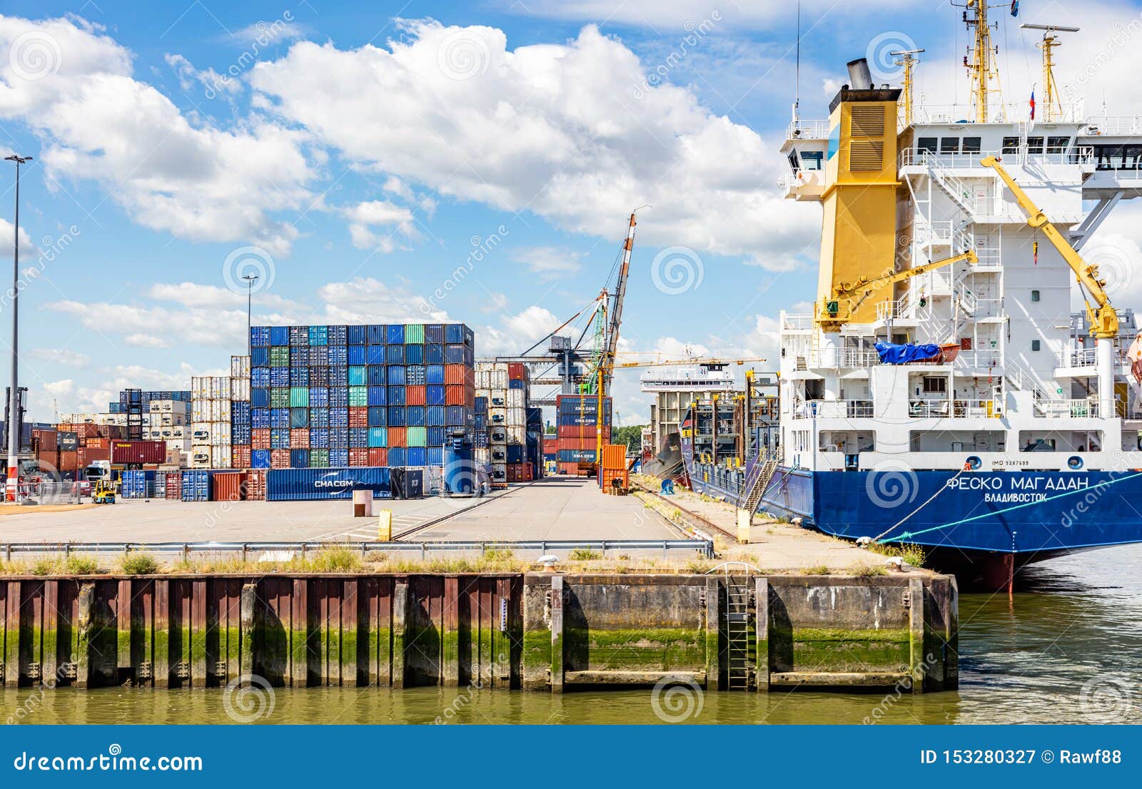 Harbor of Rotterdam, Netherlands. Business, Cargo Loading Unloading Editorial Photography of logistics, freight: