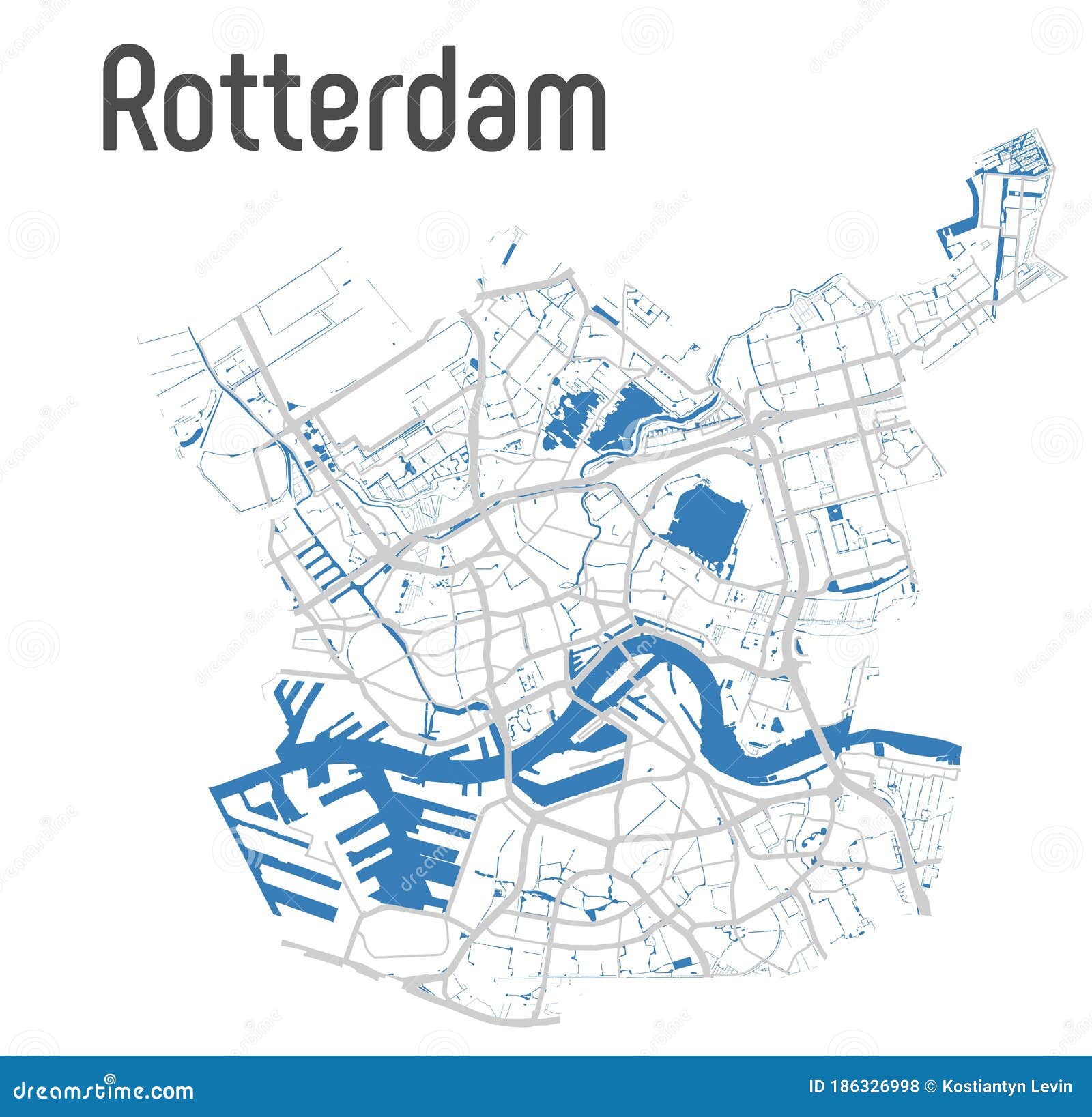 rotterdam  map with river and main roads