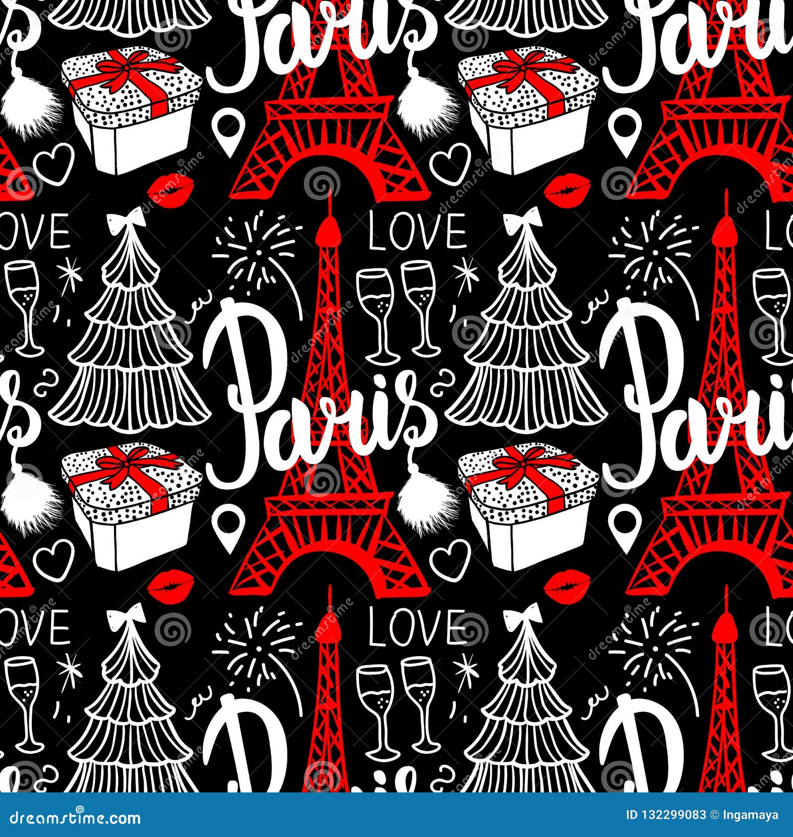Rotulando Paris E Torre Eiffel Feliz Natal Do Teste Padrão E Esboço Sem  Emenda Da Forma Do Ano Novo Feliz Vetor No Fundo Escuro Ilustração do Vetor  - Ilustração de divertimento, desenho: