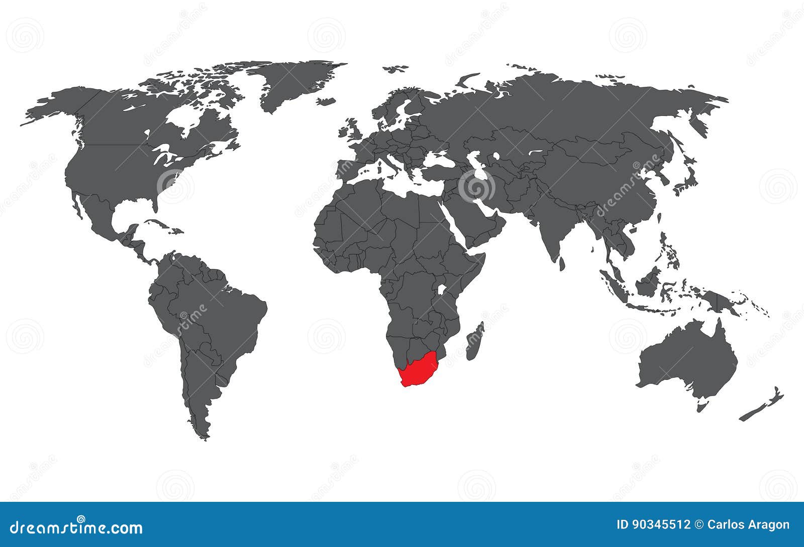 Rouge De Lafrique Du Sud Sur La Carte Grise Du Monde