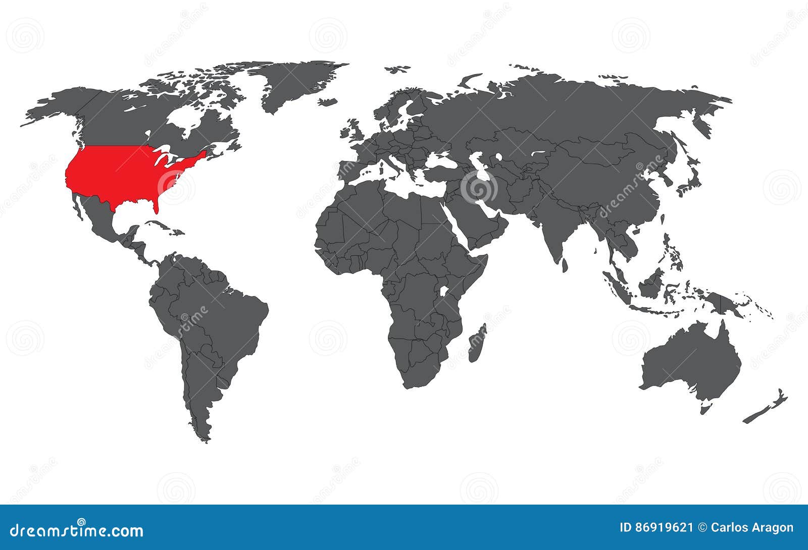 Rouge Des Etats Unis Damérique Sur La Carte Grise Du Monde