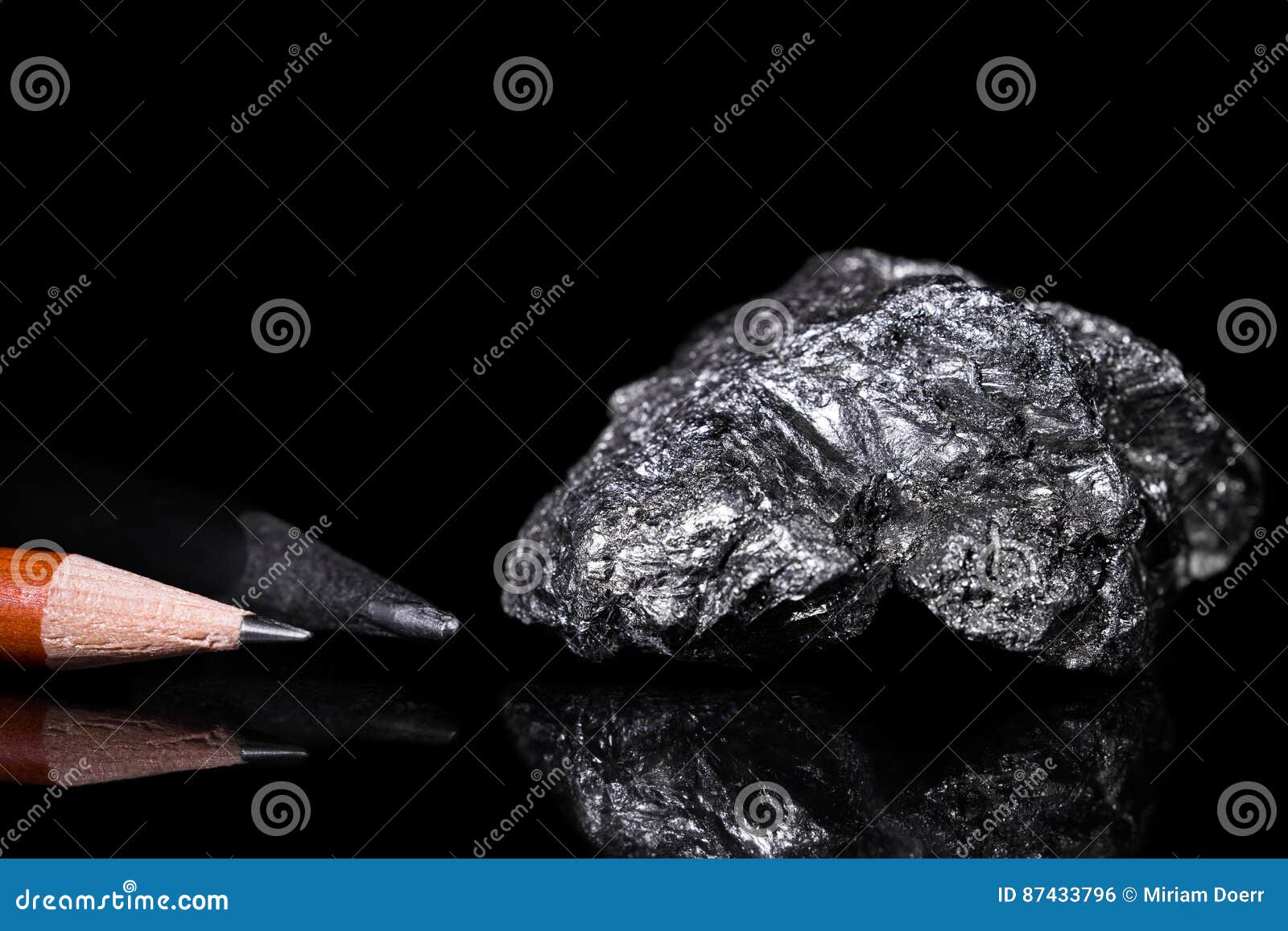 Rough Graphit Stone, Pencil Leads, Black Background Stock Photo Image