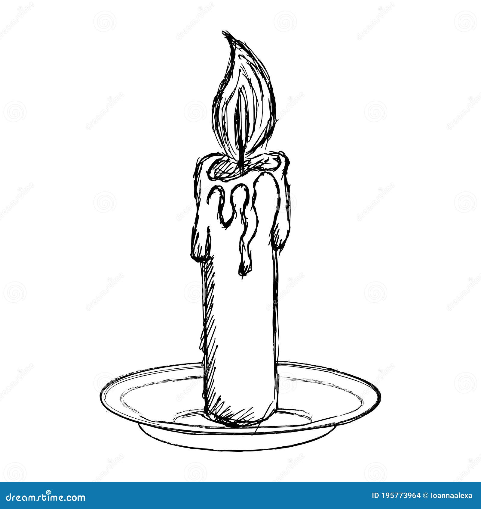 Burning candle in a jar with hand drawn label Doodle sketch style Line  drawing of a