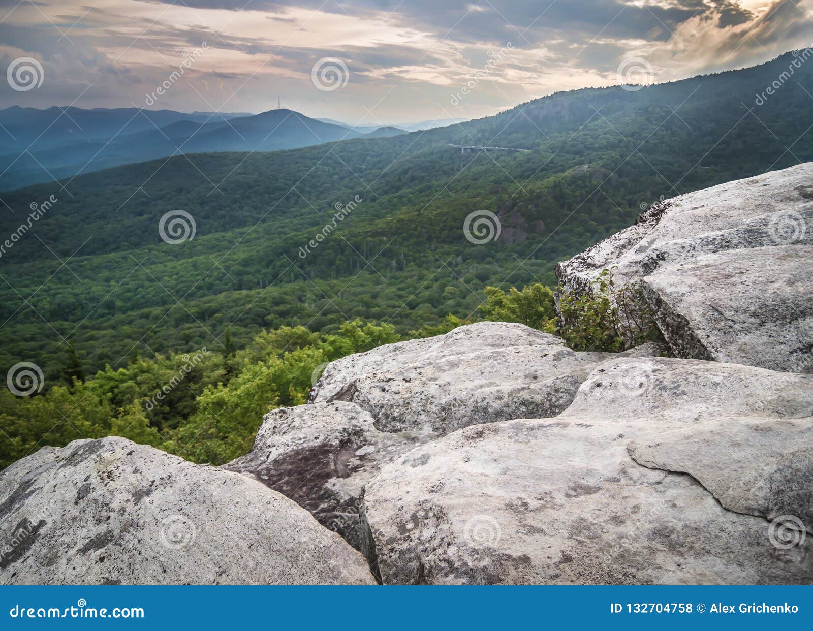 Rough Ridge Overlook Viewing Area Off Blue Ridge Parkway Scenery Stock
