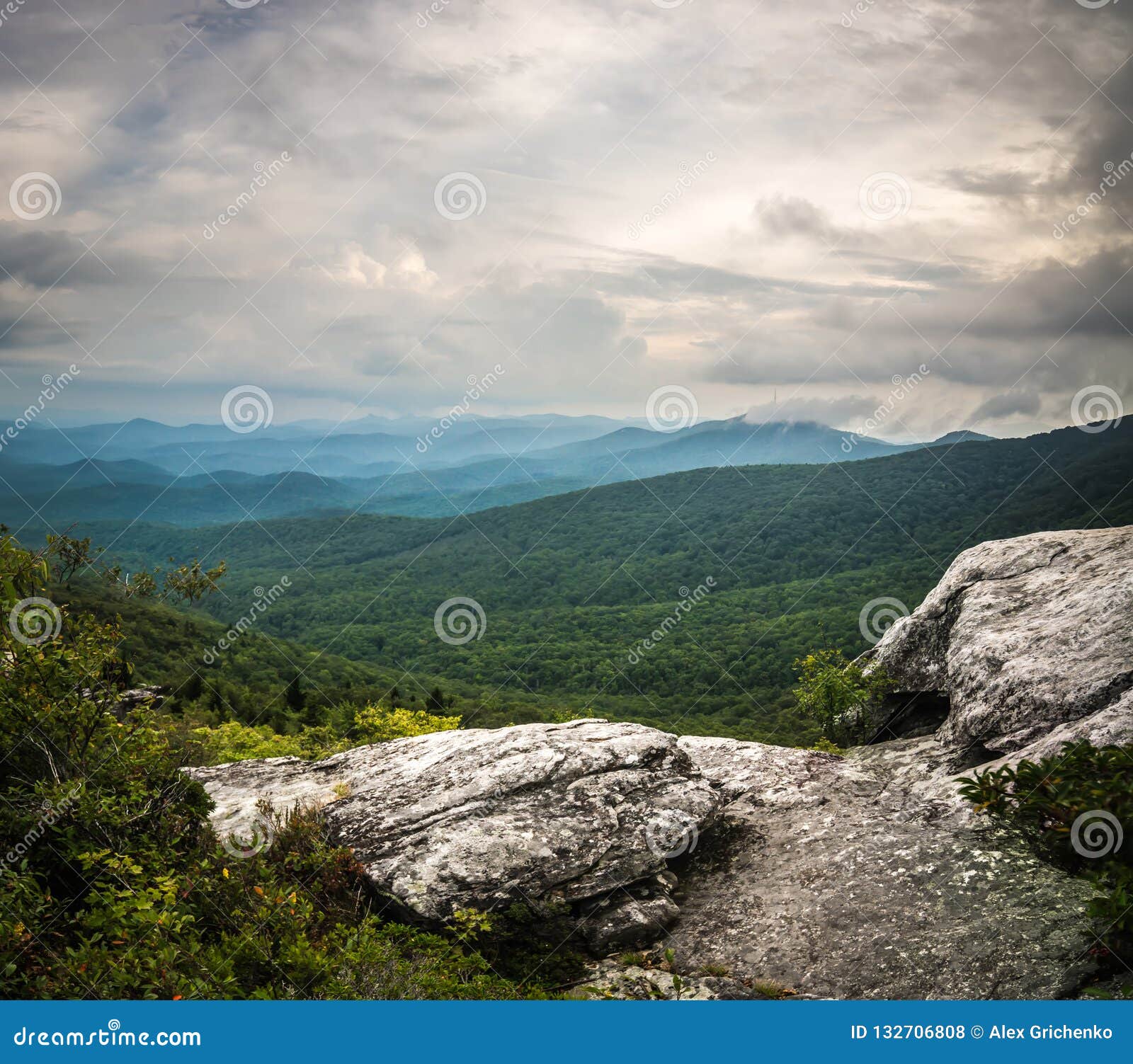 Rough Ridge Overlook Viewing Area Off Blue Ridge Parkway Scenery Stock