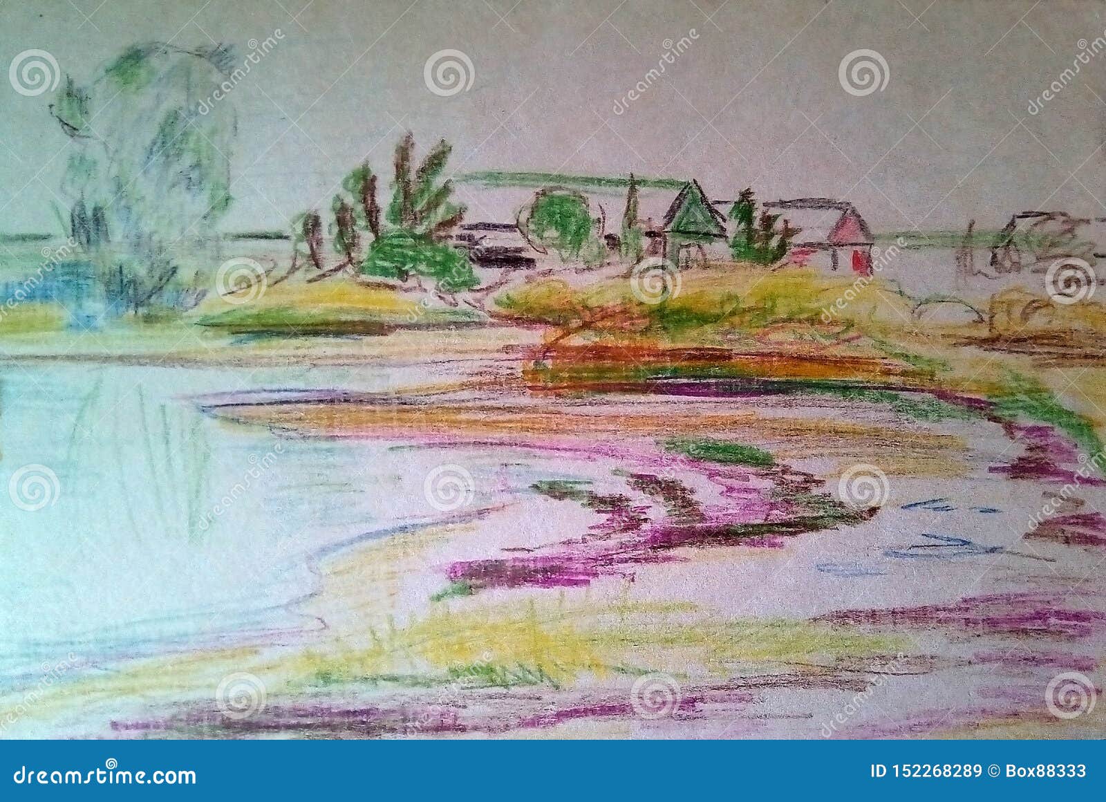 Autumn Landscape Drawing Watercolor Color Pencil Hand Drawn Illustration  Stock Illustration by ©tiff20 #206450676