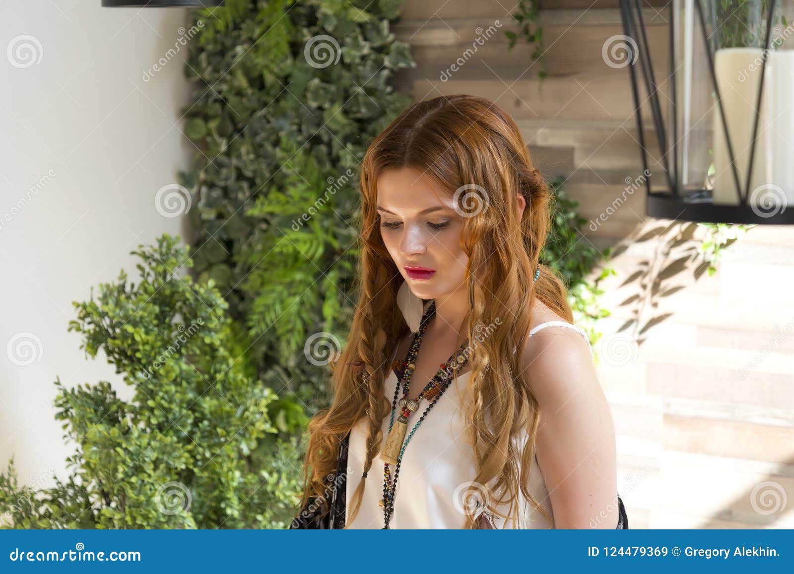 A Rough Young Girl with Red Curly Hair Looks Down. Stock Image - Image of cheerful, costume: 124479369 A Rough Young Girl with Red Curly Hair Looks Down. Stock Image - Image of cheerful, costume: 124479369