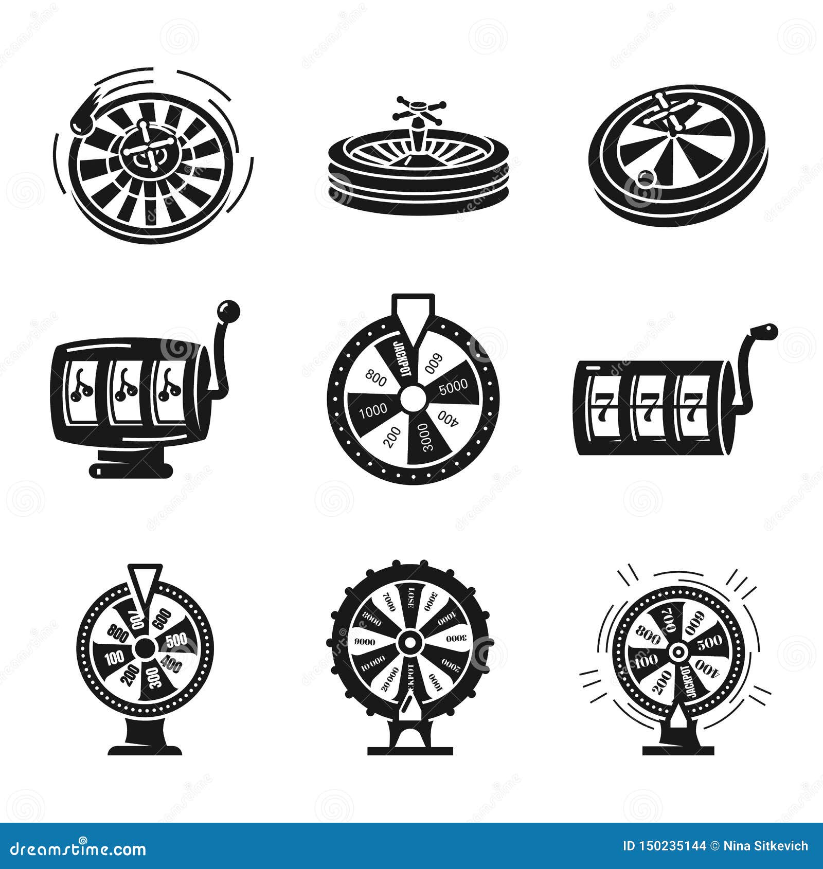 Roulette Icons Set, Simple Style Stock Vector Illustration of icons