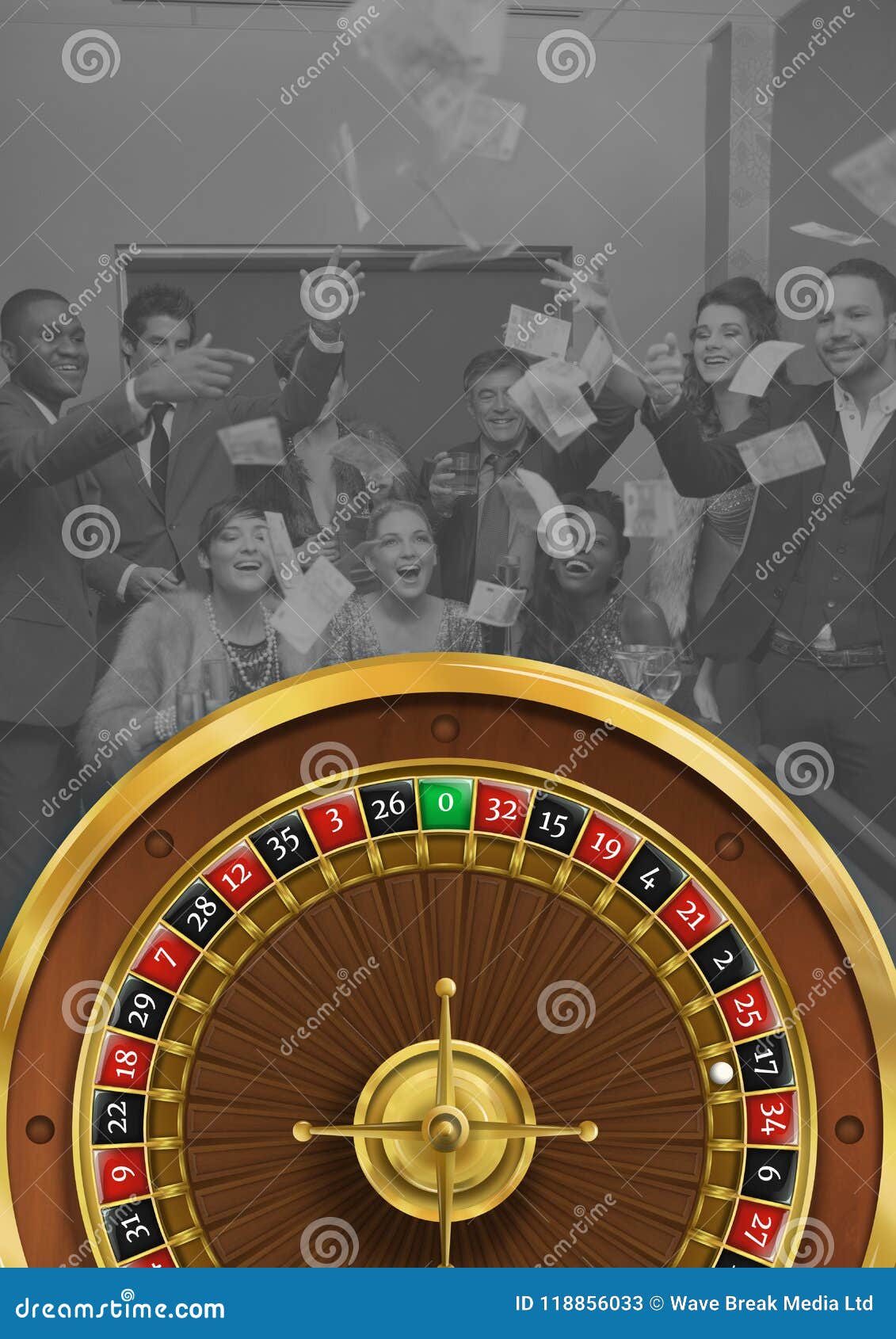 Roulette Wheel with Group of People Celebrating Stock Image Image of