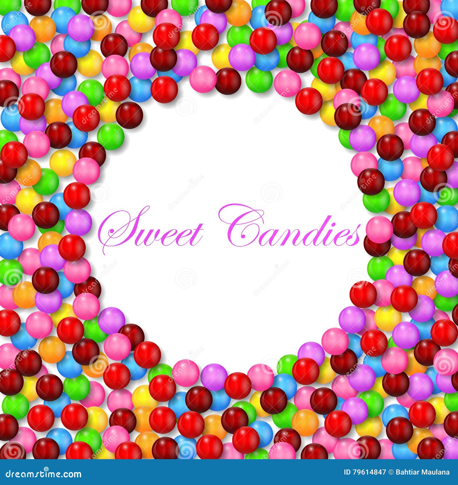 Round Background with Various Sweet Candy on Frame Stock Vector