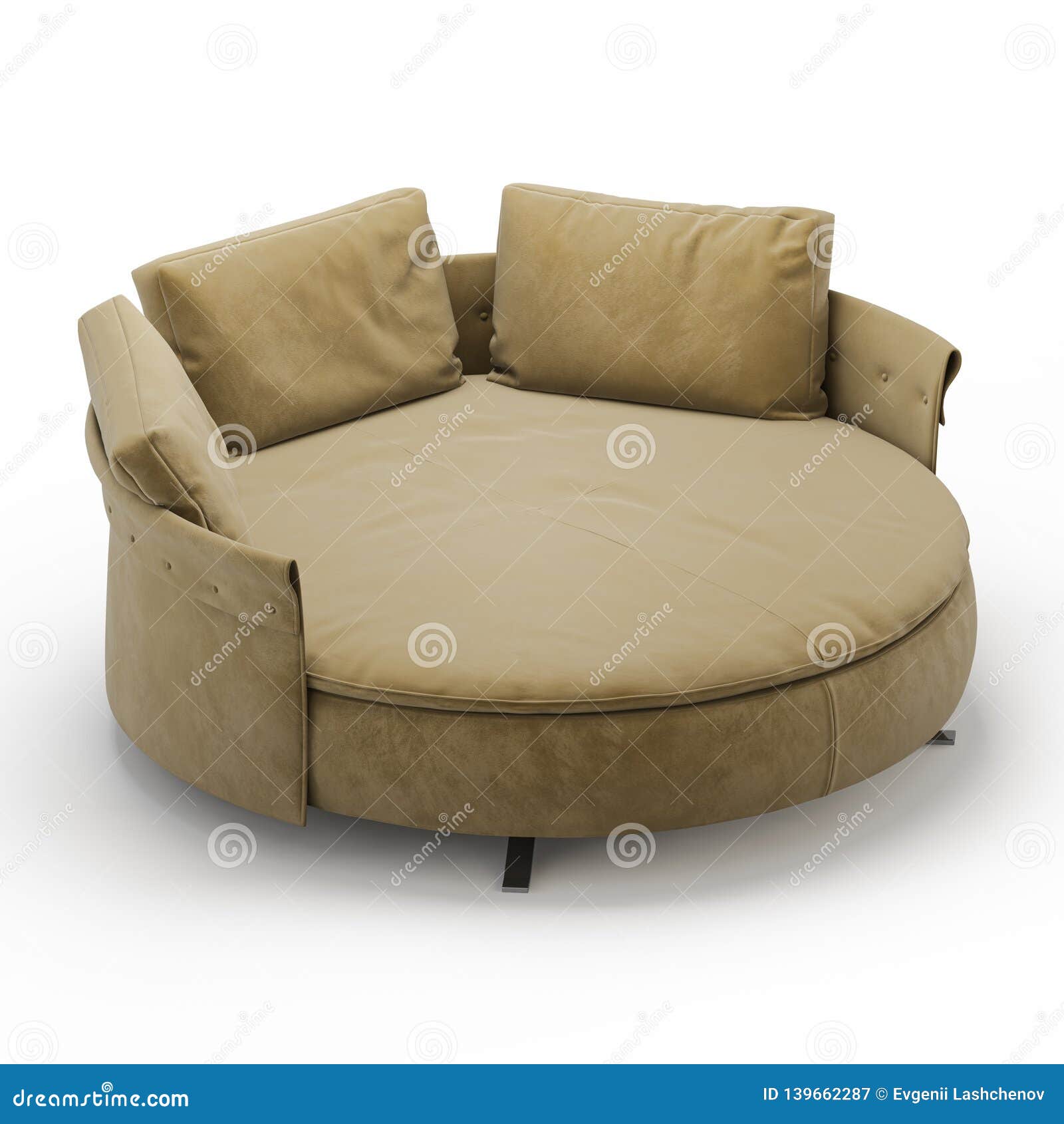 Round Bed with Pillows on a White Background 3d Stock Illustration