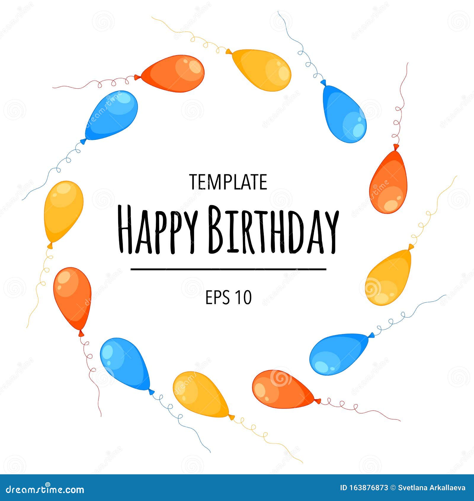 Round Birthday Frame for Your Text with Balloons. Cartoon Style. Vector.  Stock Vector - Illustration of balloon, banner: 163876873