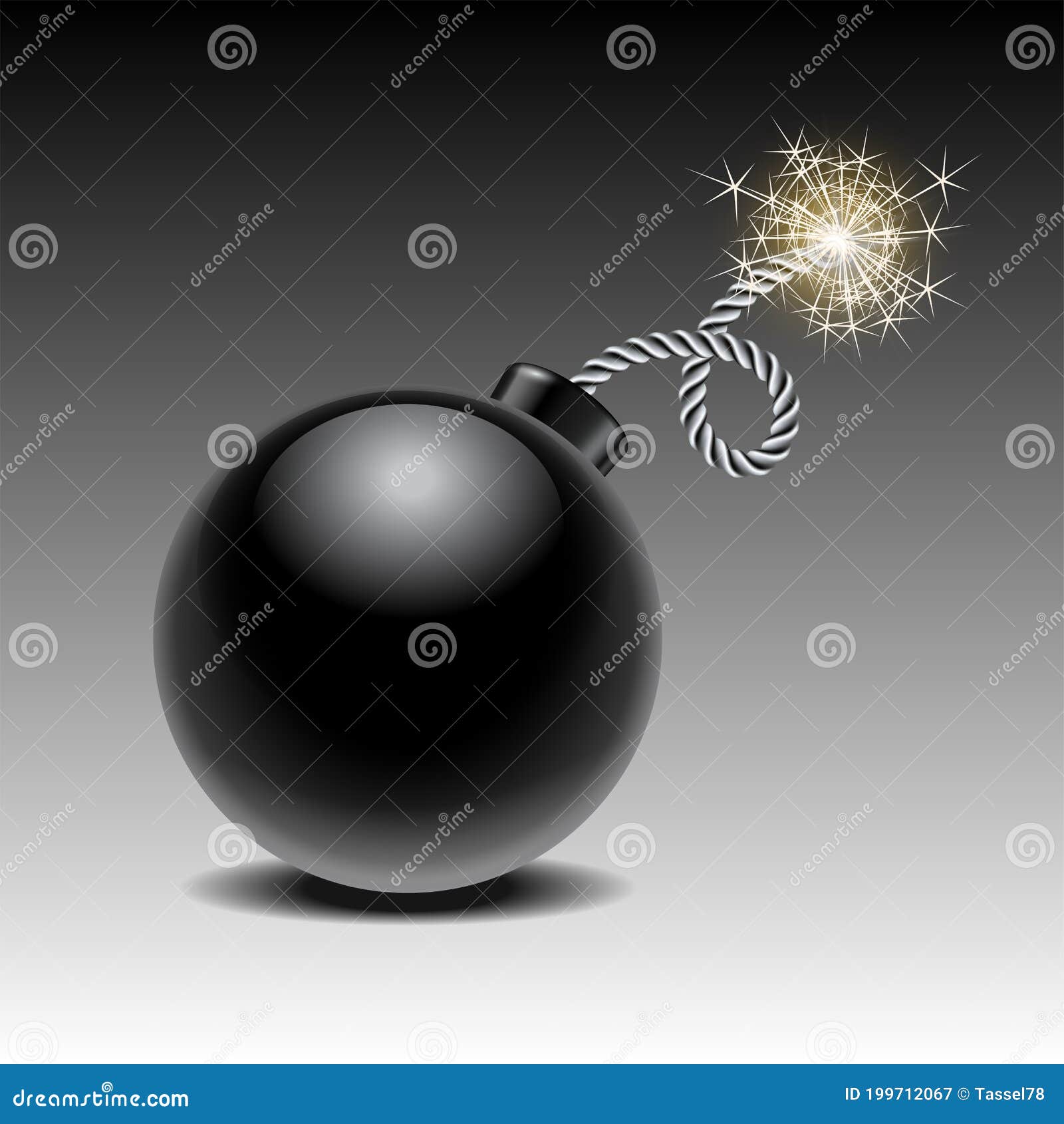 Round Black Bomb Ready To Explode With Lit Fuse Cartoon Vector ...