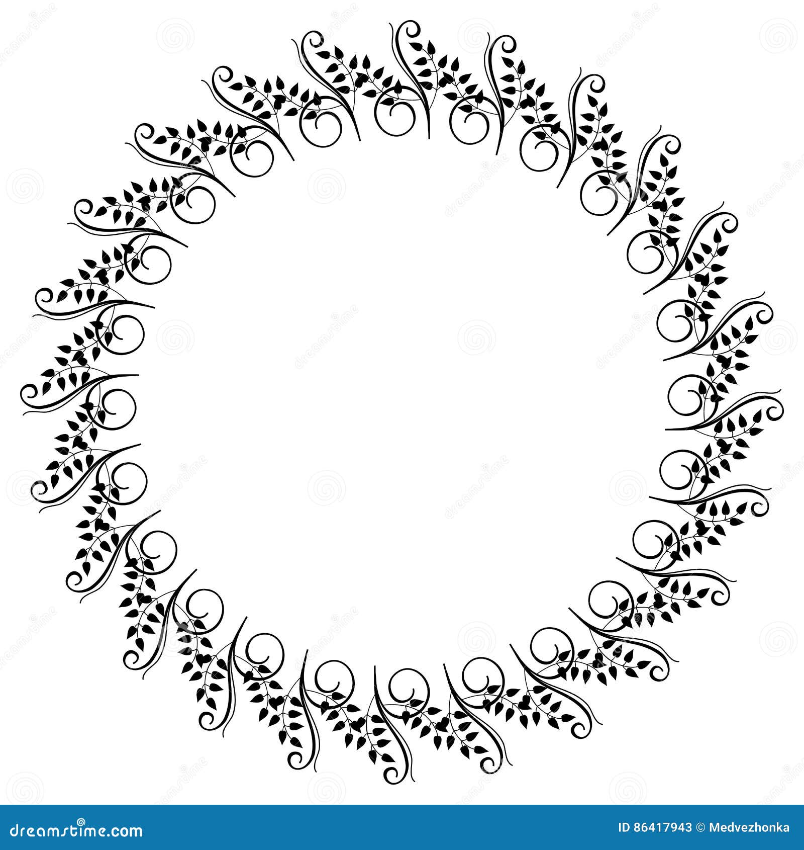 Round Black and White Frame with Abstract Decorative Flowers. Ra Stock ...