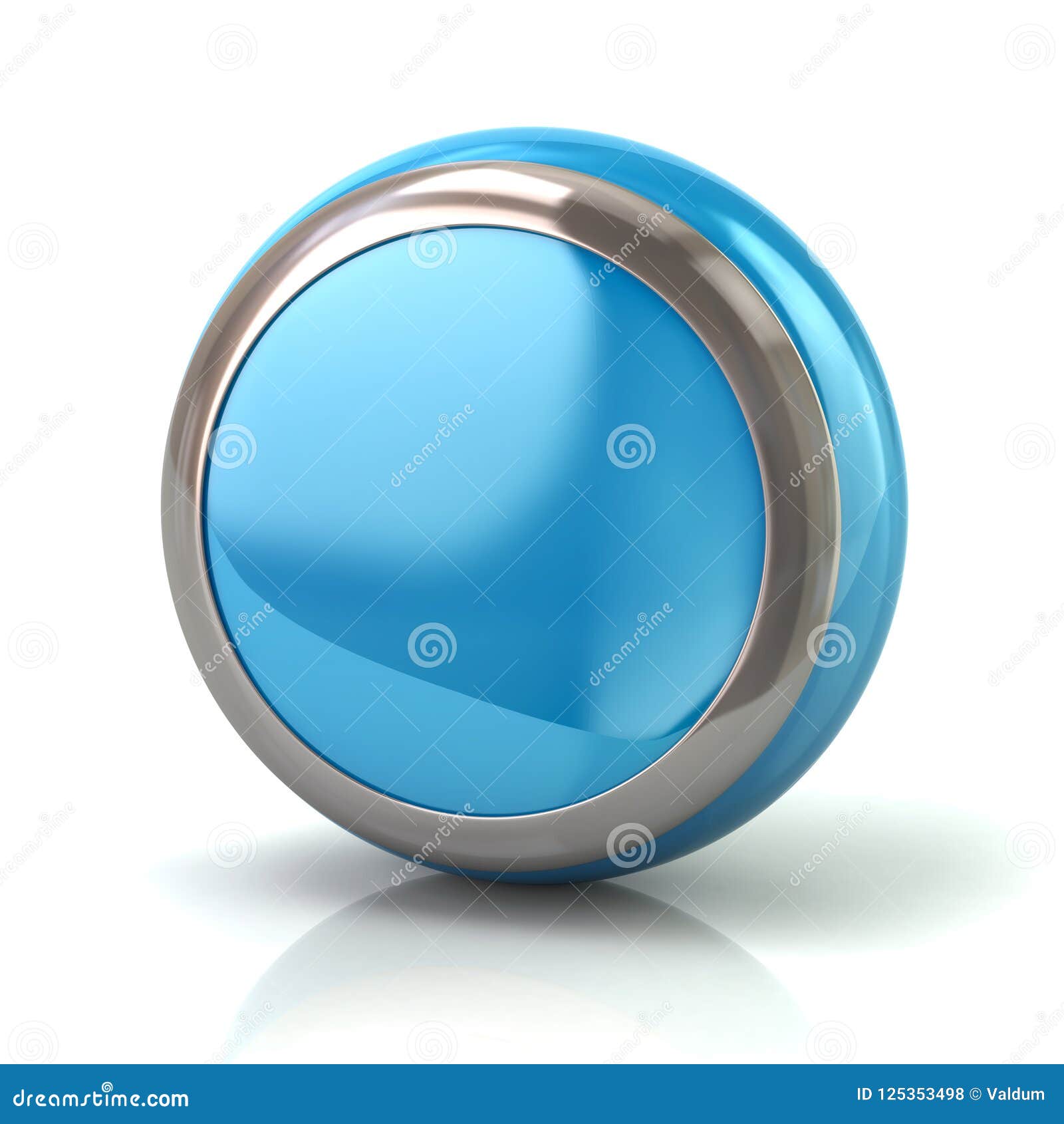 round blue button with metal borde 3d 