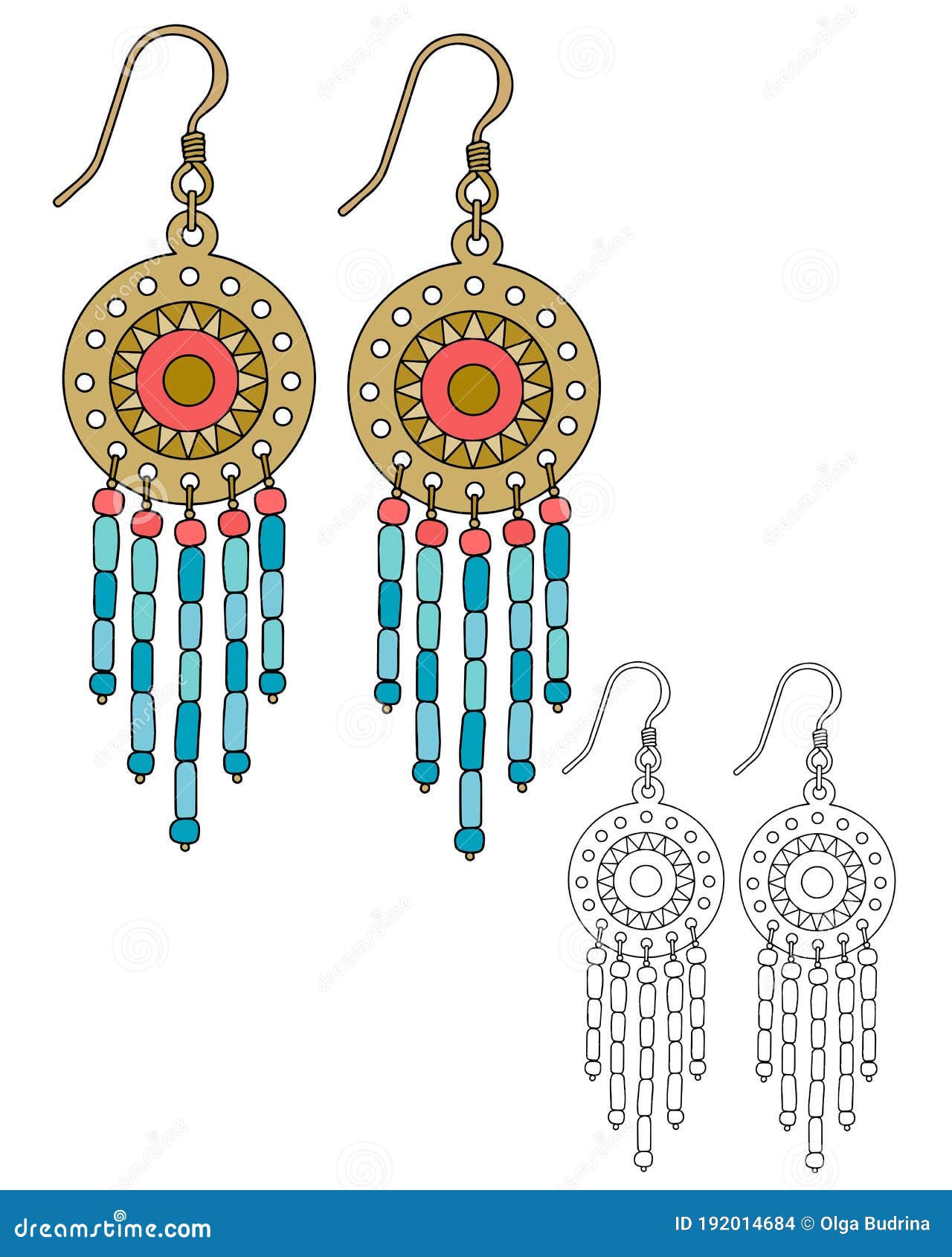 Bright Round Bohostyle Earrings with Beaded Pendants Stock