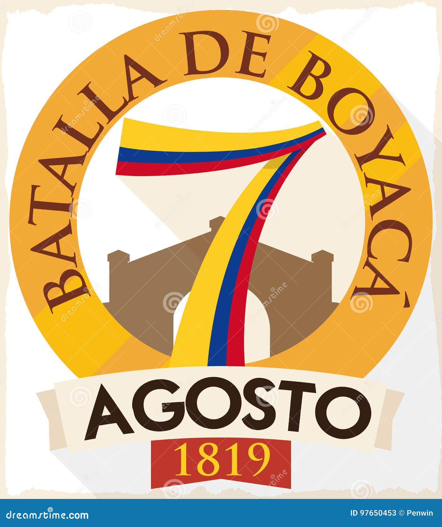 round button with boyaca bridge silhouette for colombian national day,  