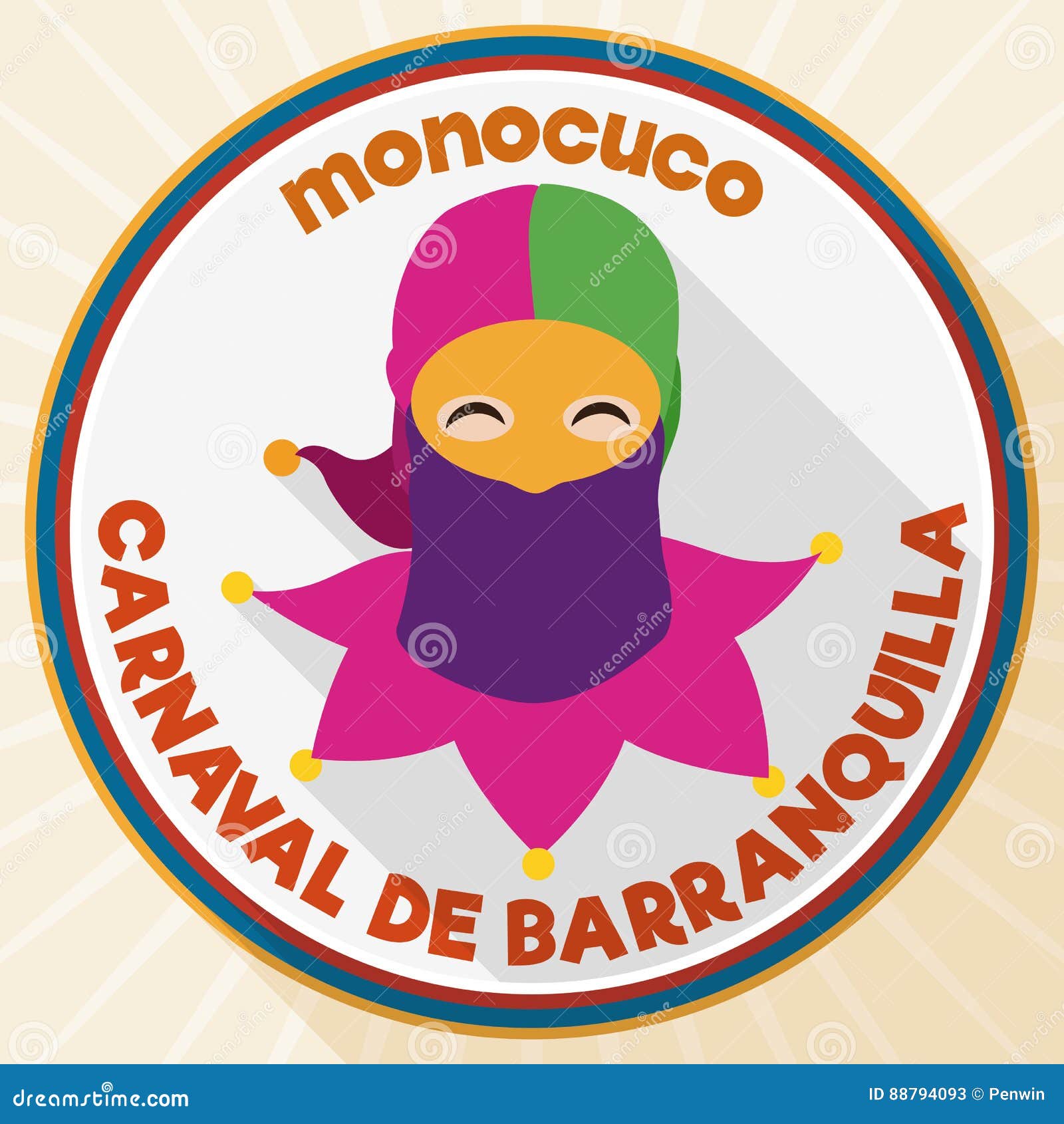 round button with monocuco  for barranquilla`s carnival celebration,  