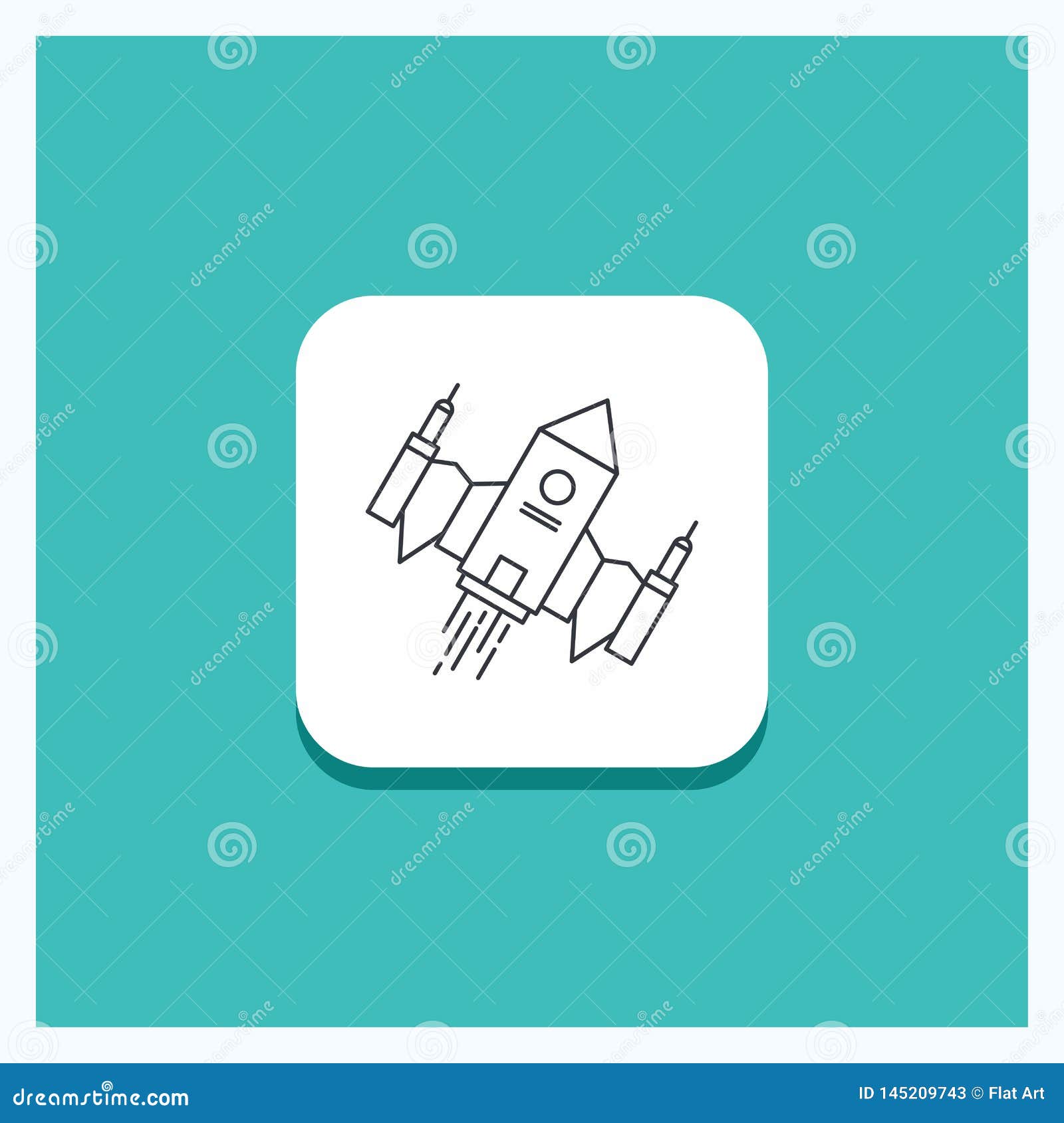 round button for spacecraft, spaceship, ship, space, alien line icon turquoise background