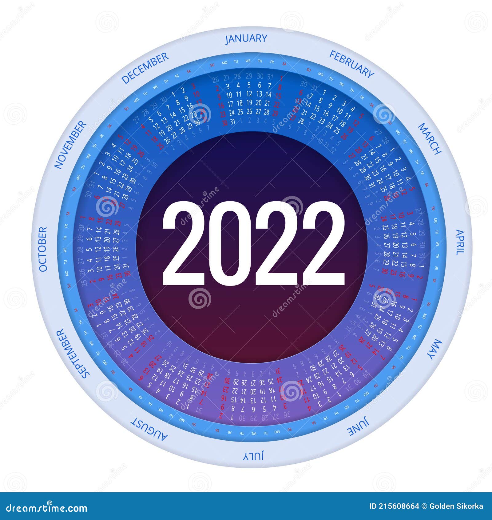 Round Calendar Planner For 2022 Calendar Template For 2022 Stock