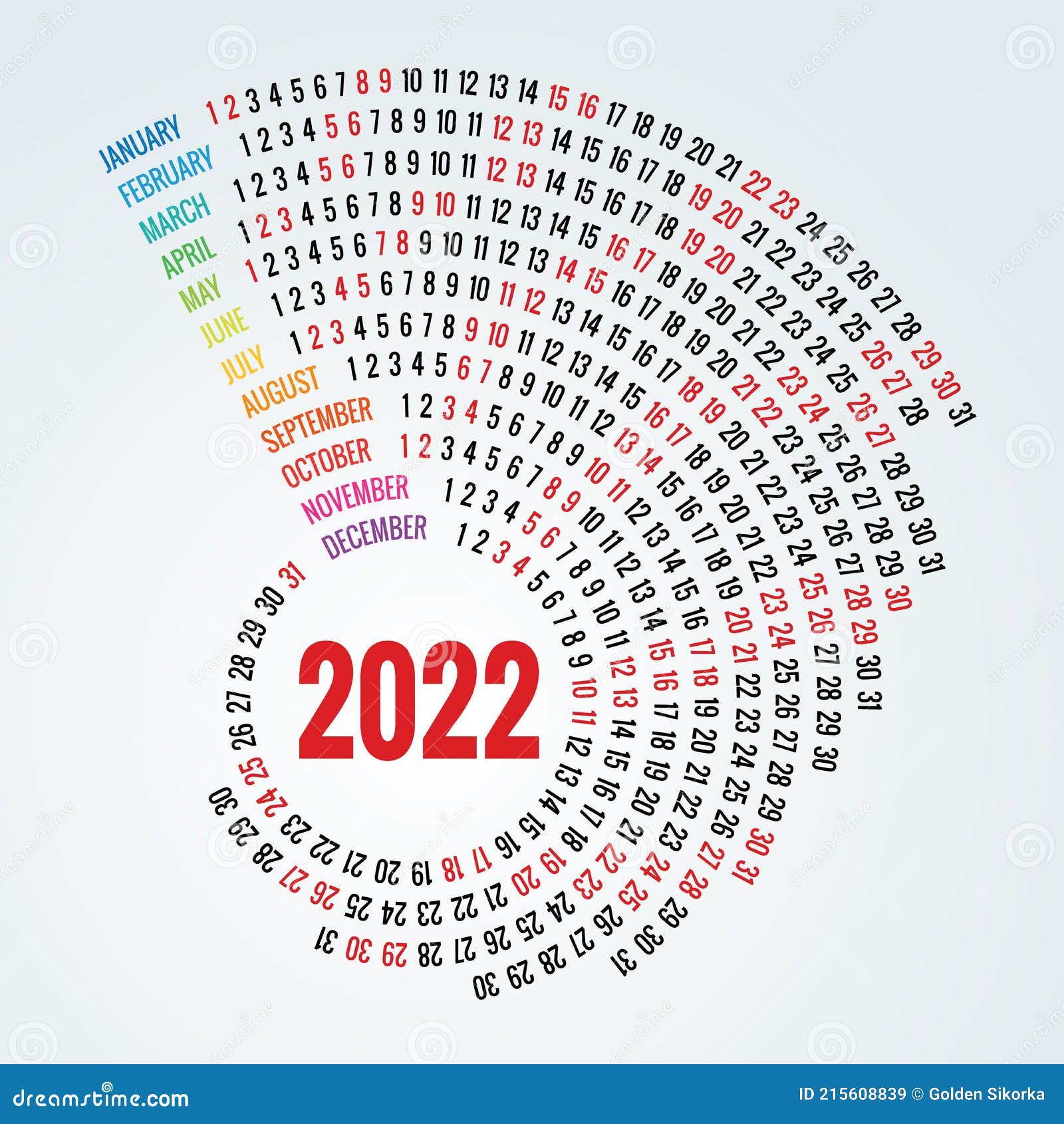 Round Calendar Planner For 2022 Calendar Template For 2022 Stock