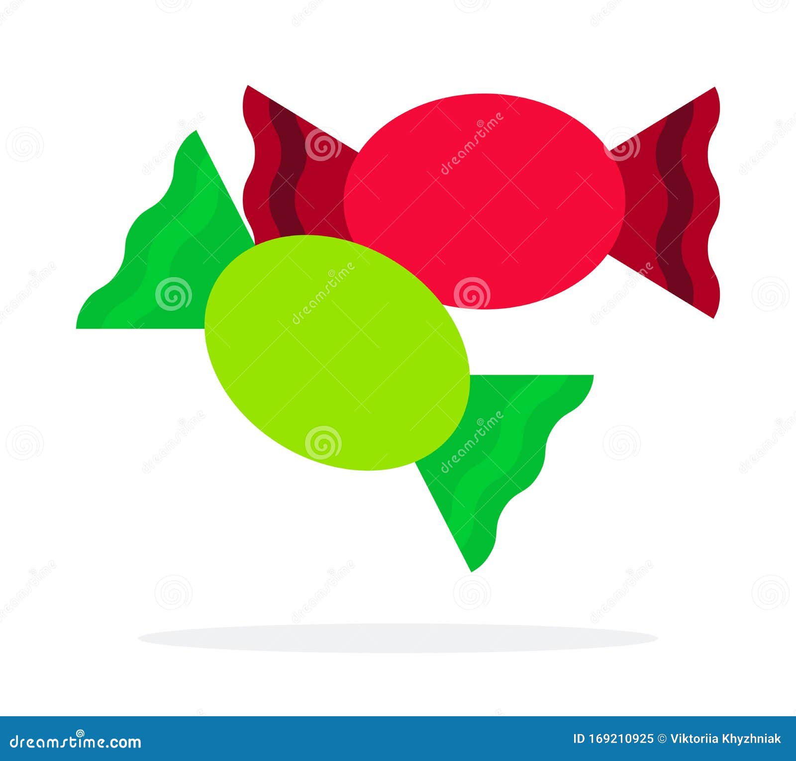 Round Candy in Green and Red Wrapper Flat Isolated Stock Vector