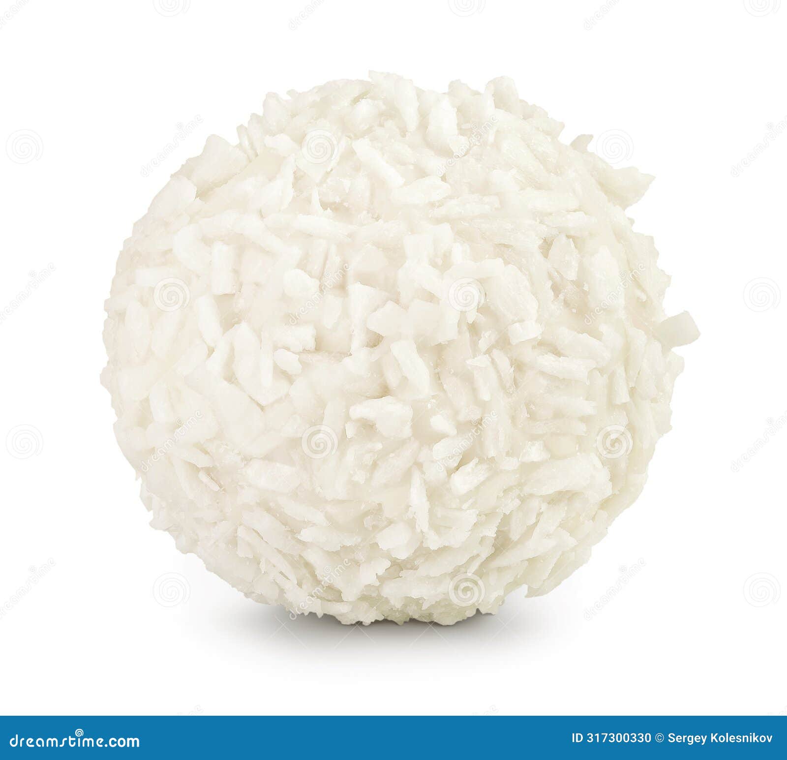 round candy raffaello with coconut flakes and nut  on white background
