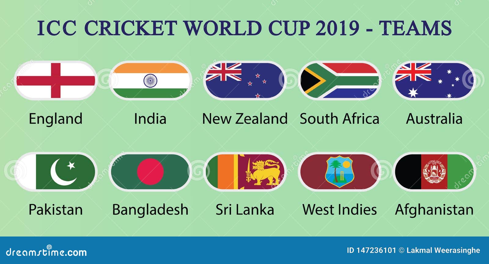 20 flags 10 teams, twice 6m Length Cricket World Cup 2019 Bunting 