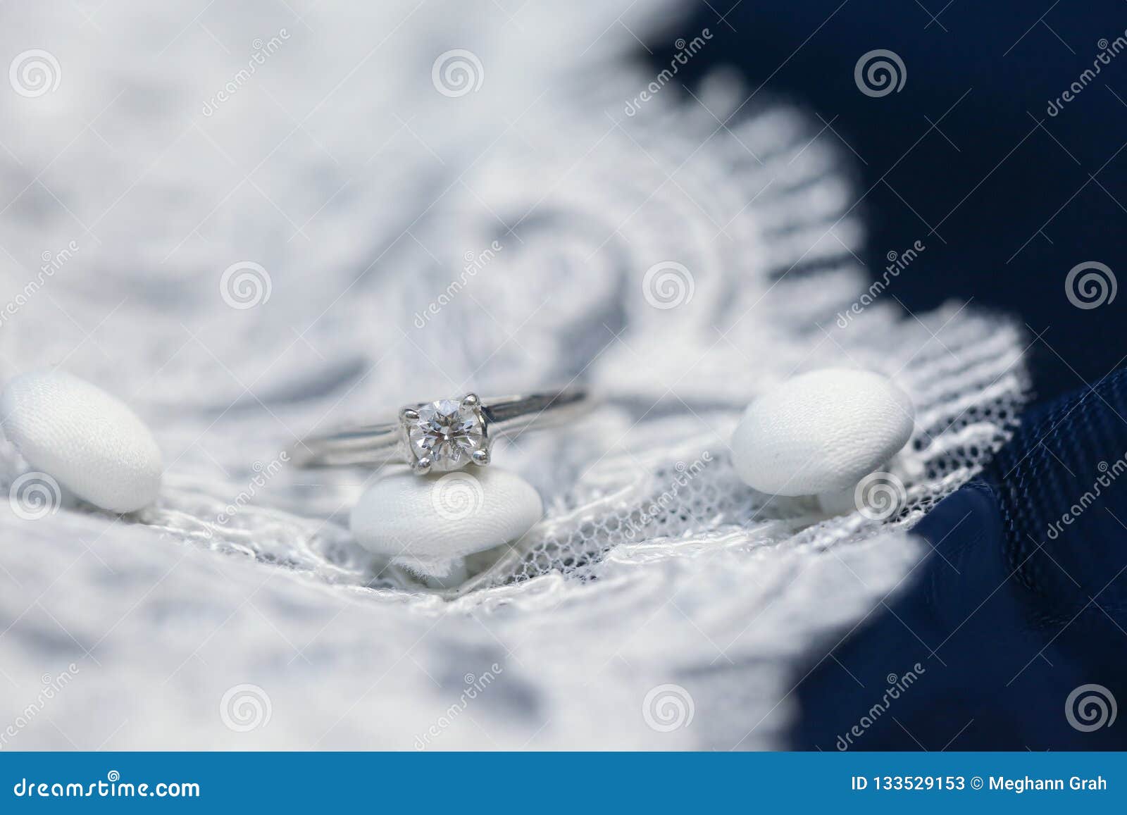Diamond Wedding Ring On Lace Wedding Dress Stock Image Image Of