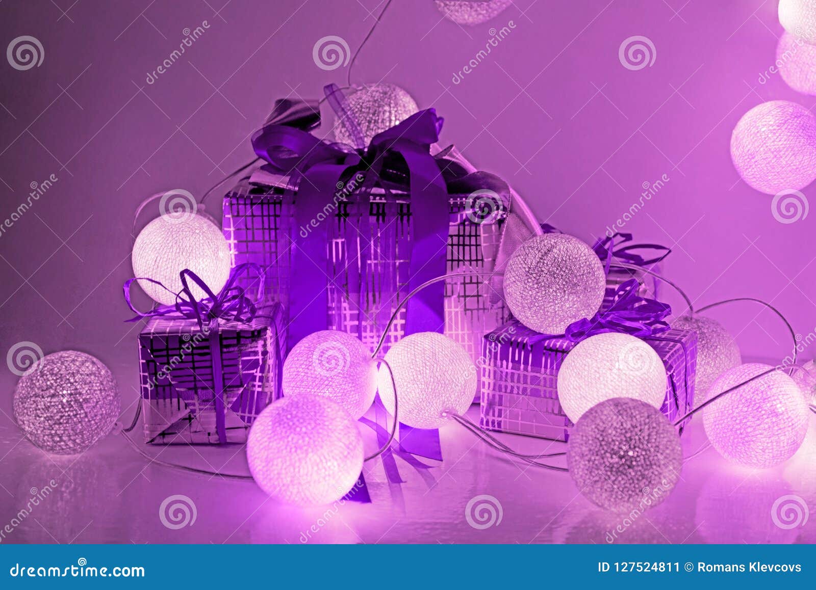 Round Electric Christmas Lights with Some Decor Elements. Stock Image